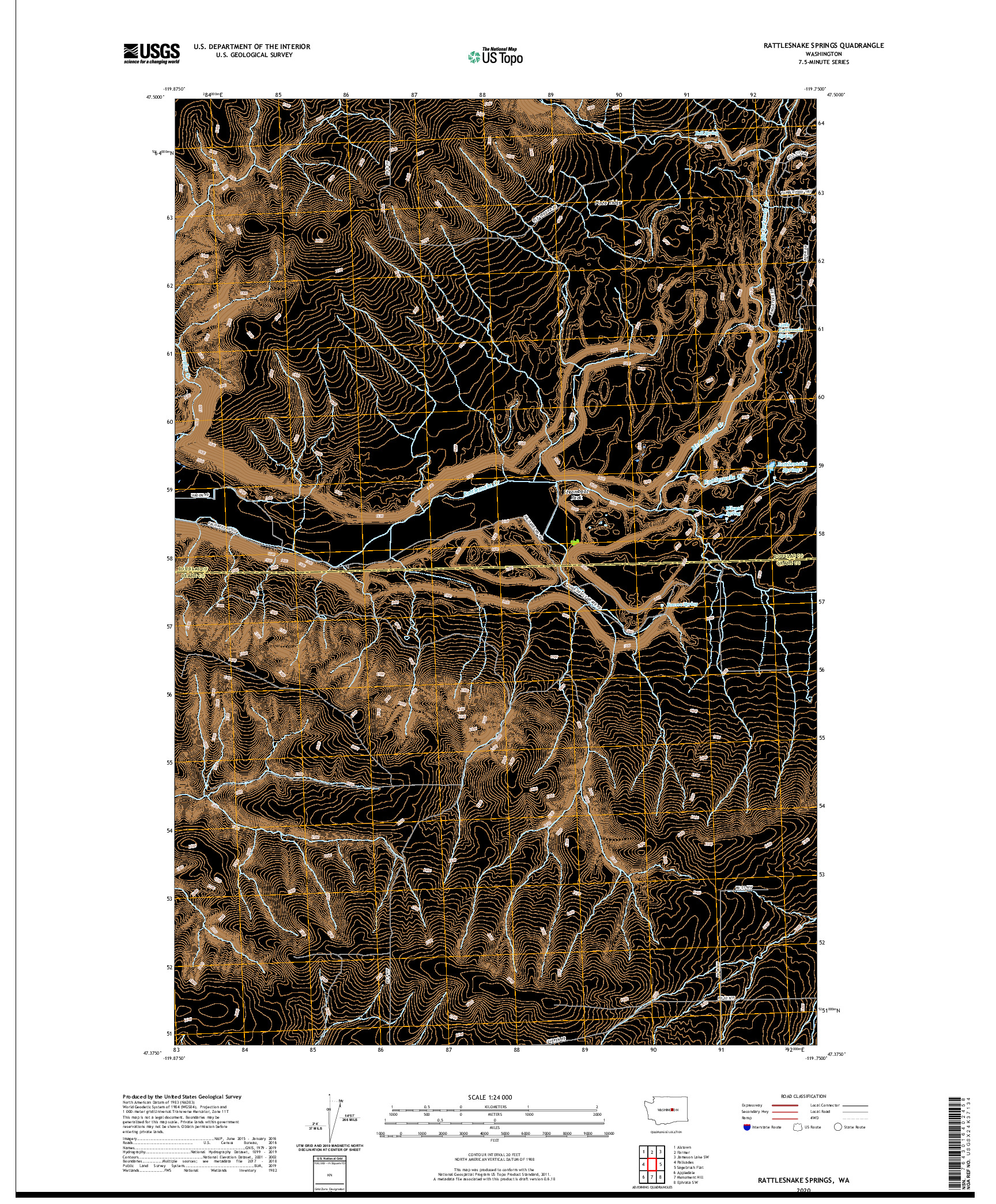 USGS US TOPO 7.5-MINUTE MAP FOR RATTLESNAKE SPRINGS, WA 2020