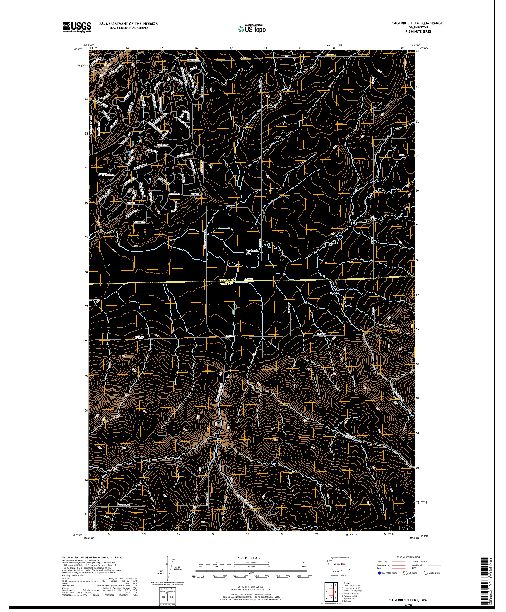 USGS US TOPO 7.5-MINUTE MAP FOR SAGEBRUSH FLAT, WA 2020