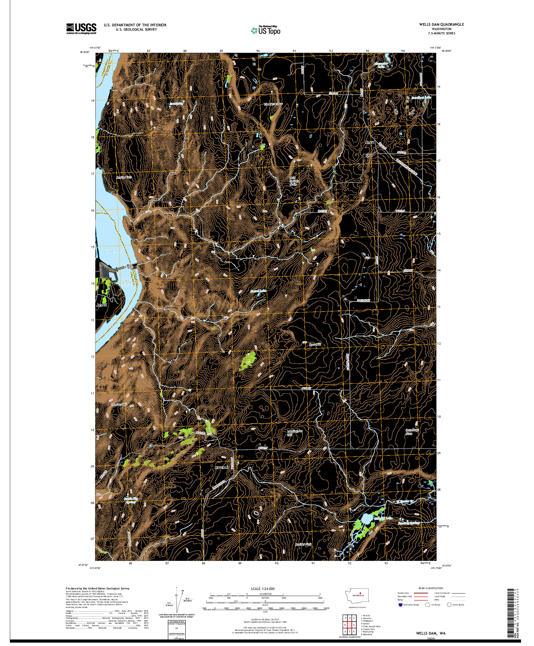 USGS US TOPO 7.5-MINUTE MAP FOR WELLS DAM, WA 2020