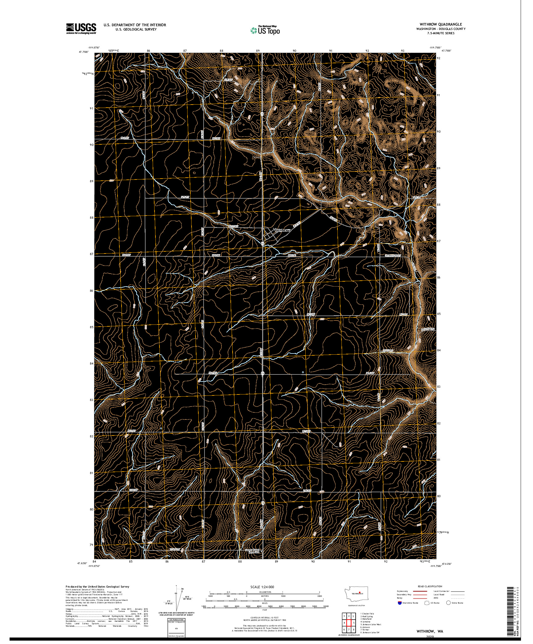 USGS US TOPO 7.5-MINUTE MAP FOR WITHROW, WA 2020