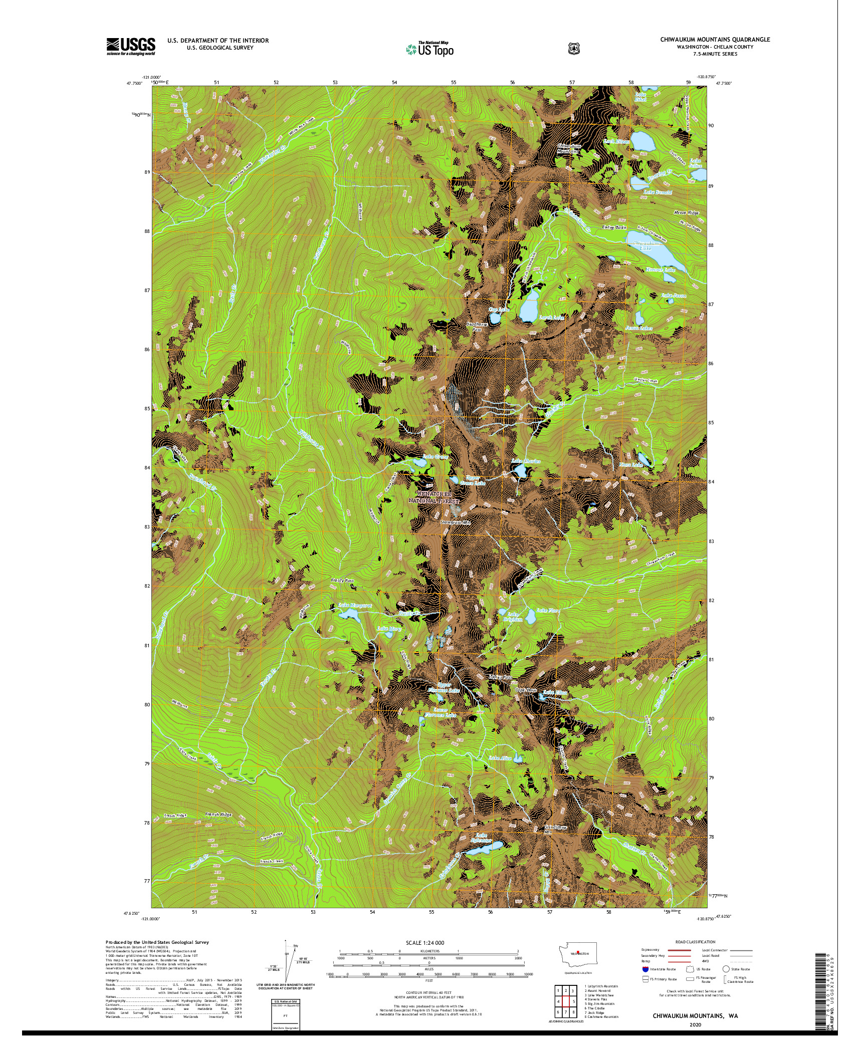 USGS US TOPO 7.5-MINUTE MAP FOR CHIWAUKUM MOUNTAINS, WA 2020