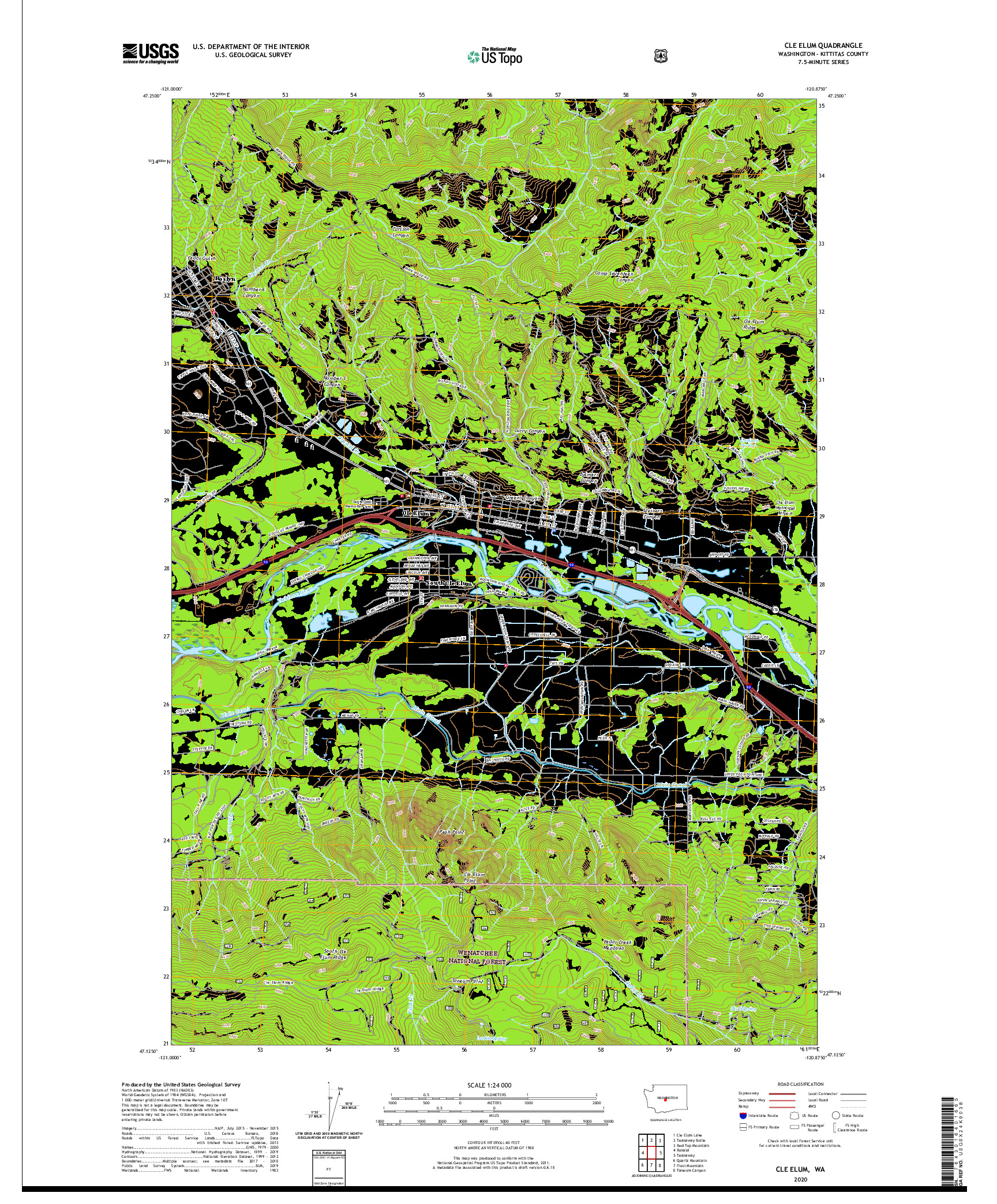 USGS US TOPO 7.5-MINUTE MAP FOR CLE ELUM, WA 2020