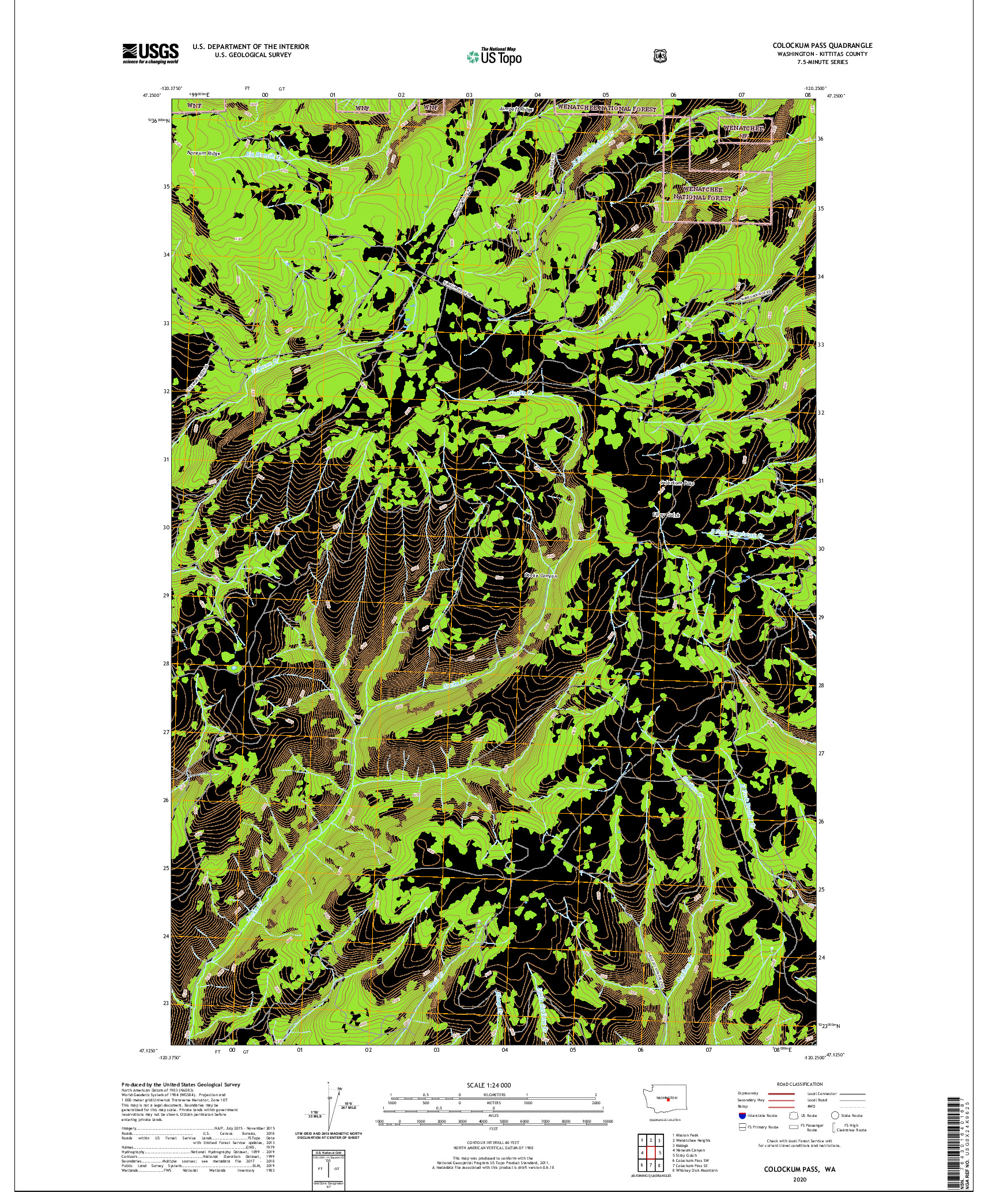 USGS US TOPO 7.5-MINUTE MAP FOR COLOCKUM PASS, WA 2020