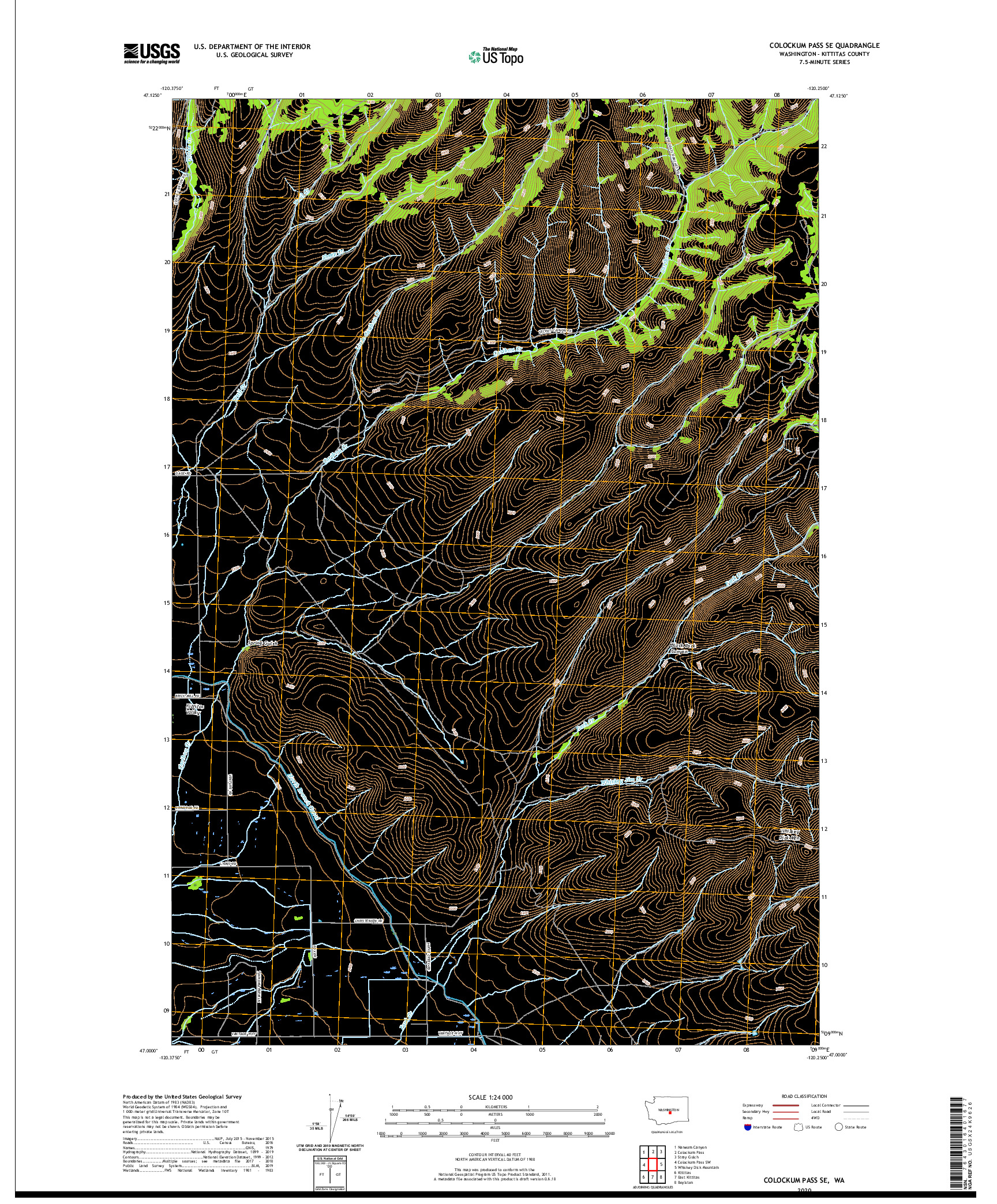 USGS US TOPO 7.5-MINUTE MAP FOR COLOCKUM PASS SE, WA 2020