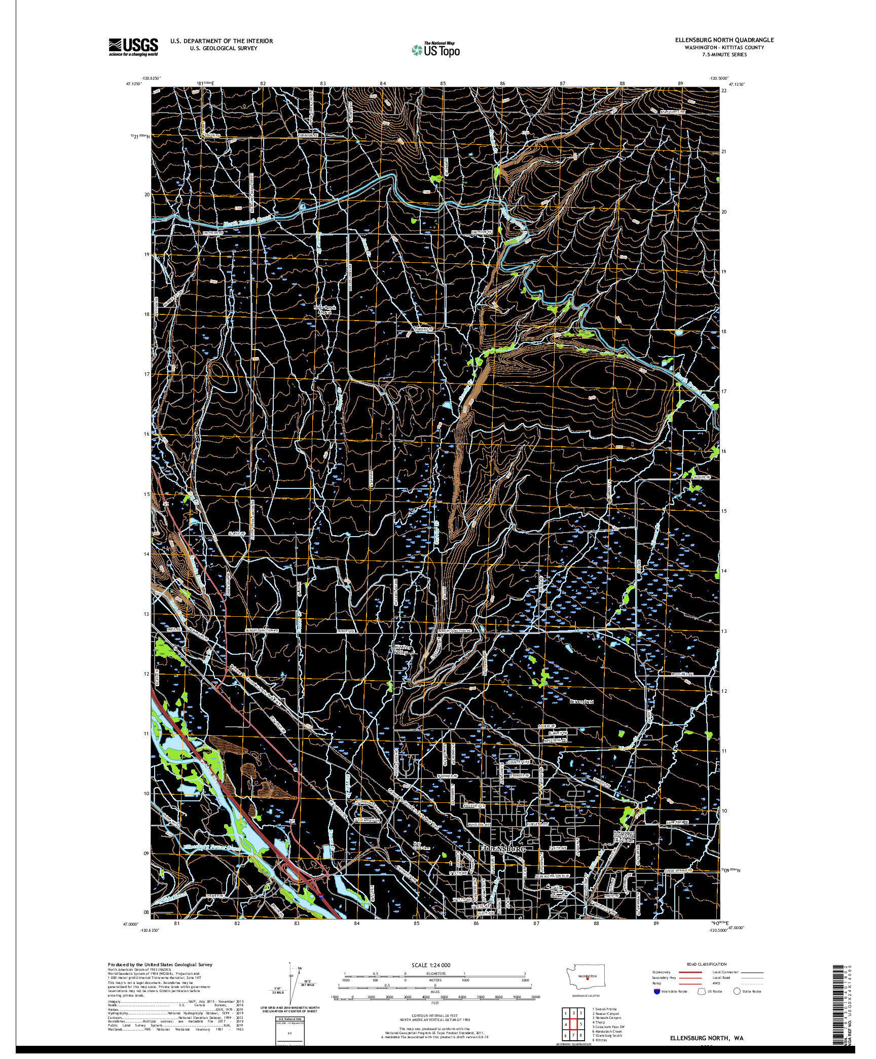 USGS US TOPO 7.5-MINUTE MAP FOR ELLENSBURG NORTH, WA 2020