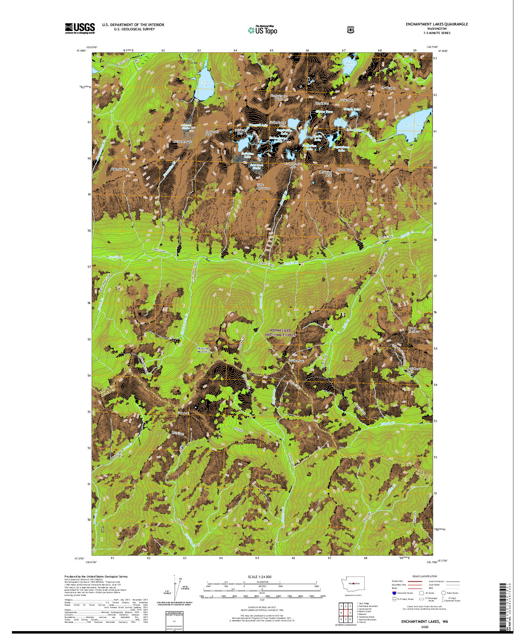 USGS US TOPO 7.5-MINUTE MAP FOR ENCHANTMENT LAKES, WA 2020