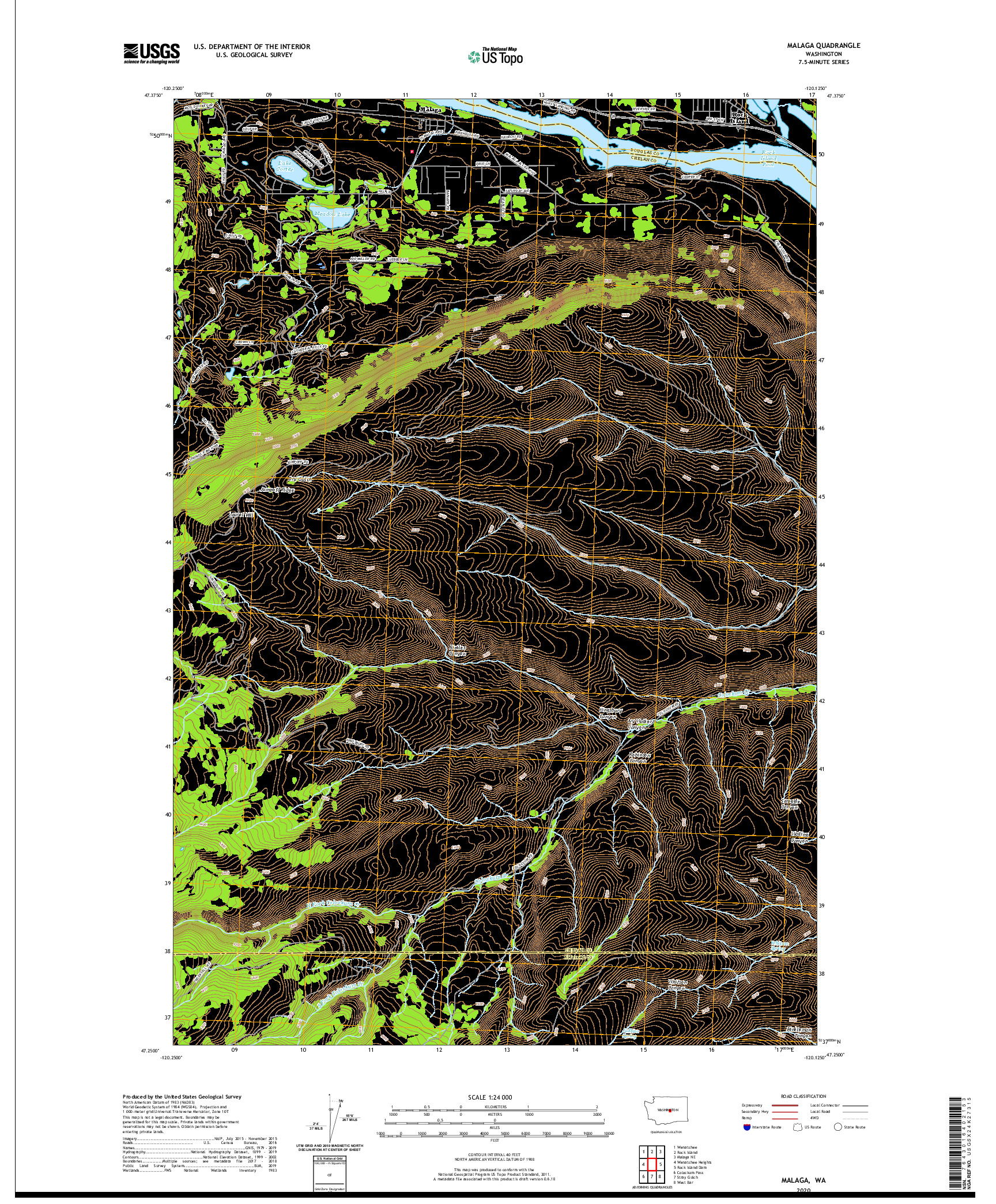 USGS US TOPO 7.5-MINUTE MAP FOR MALAGA, WA 2020