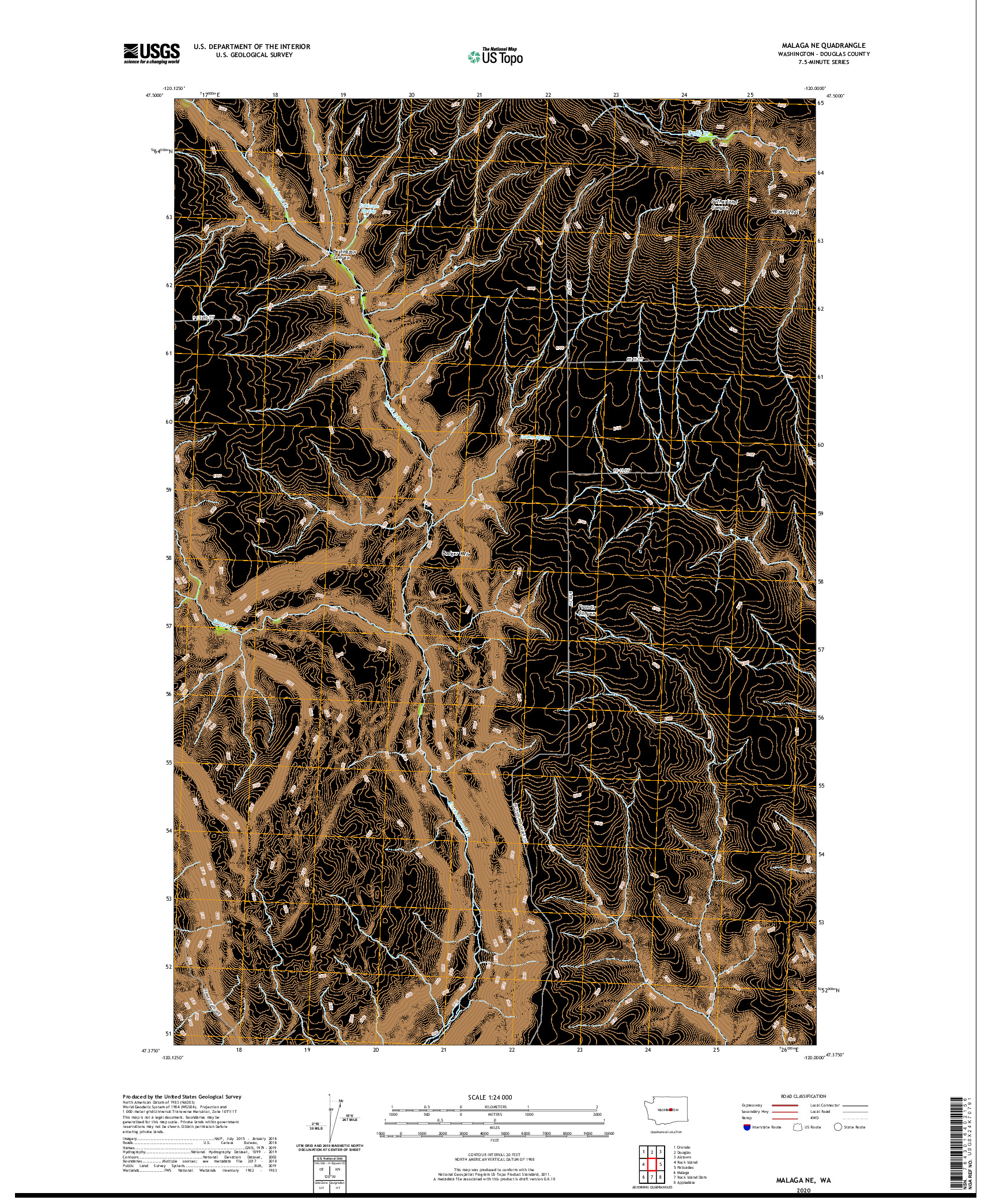 USGS US TOPO 7.5-MINUTE MAP FOR MALAGA NE, WA 2020