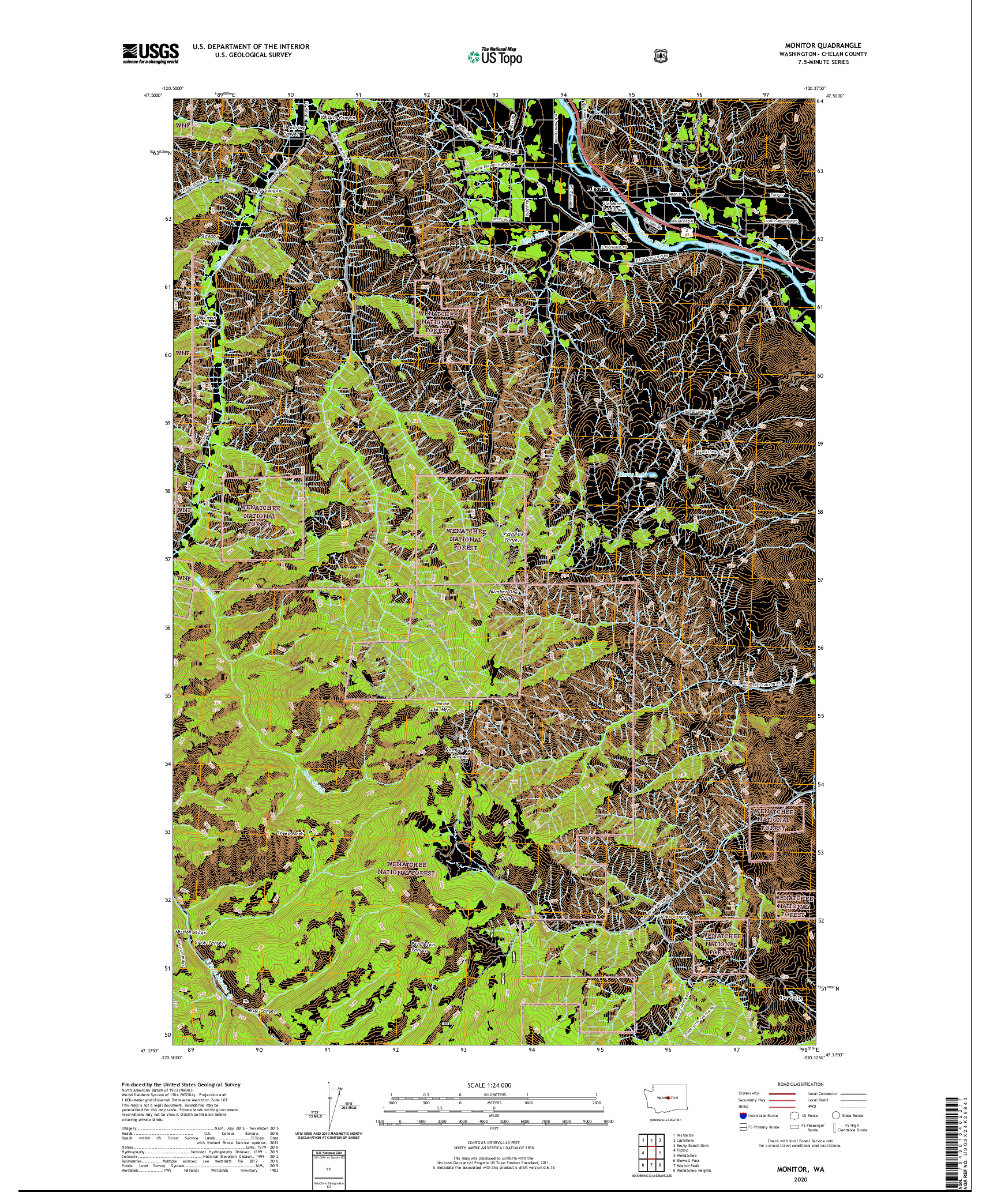 USGS US TOPO 7.5-MINUTE MAP FOR MONITOR, WA 2020