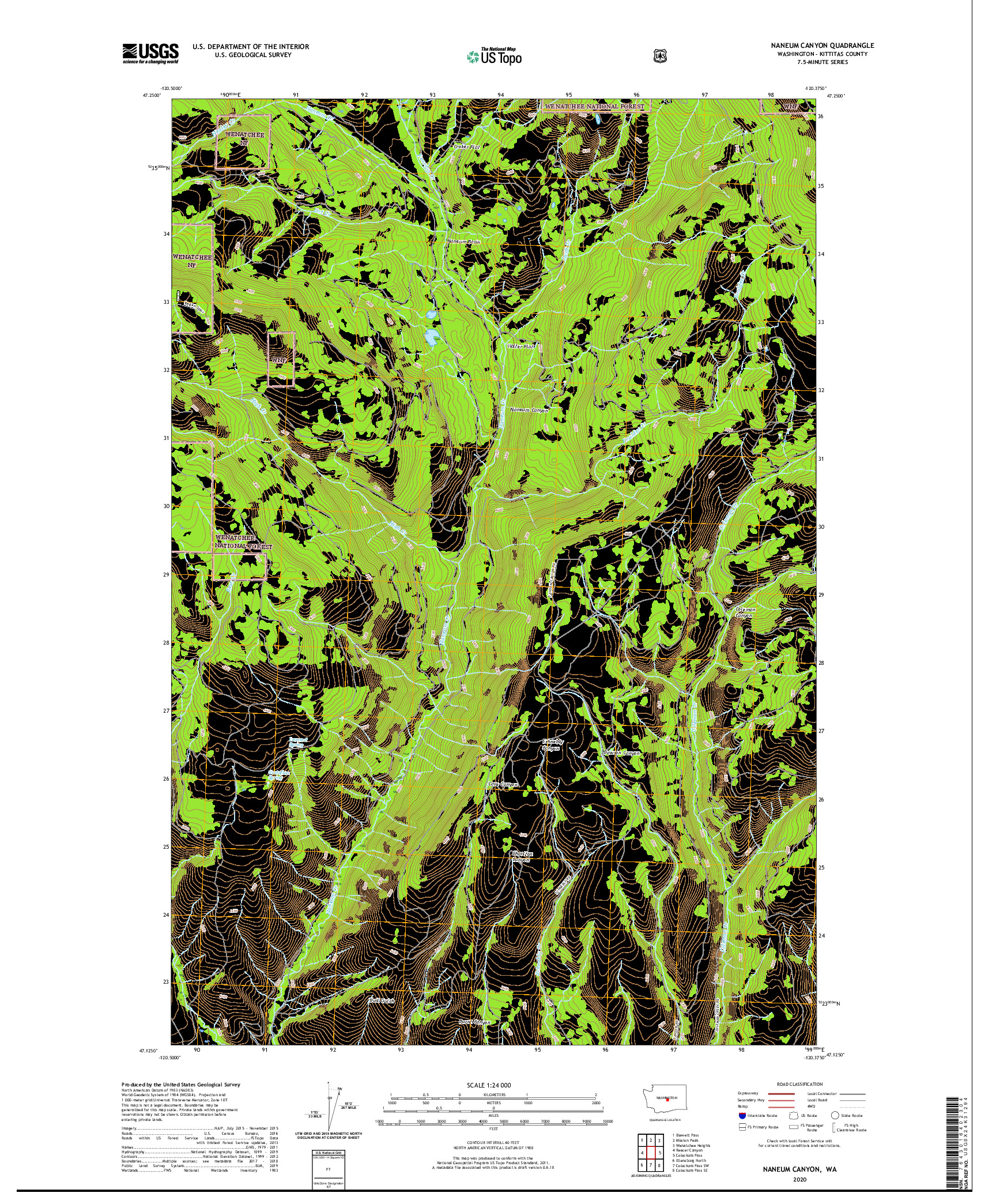 USGS US TOPO 7.5-MINUTE MAP FOR NANEUM CANYON, WA 2020