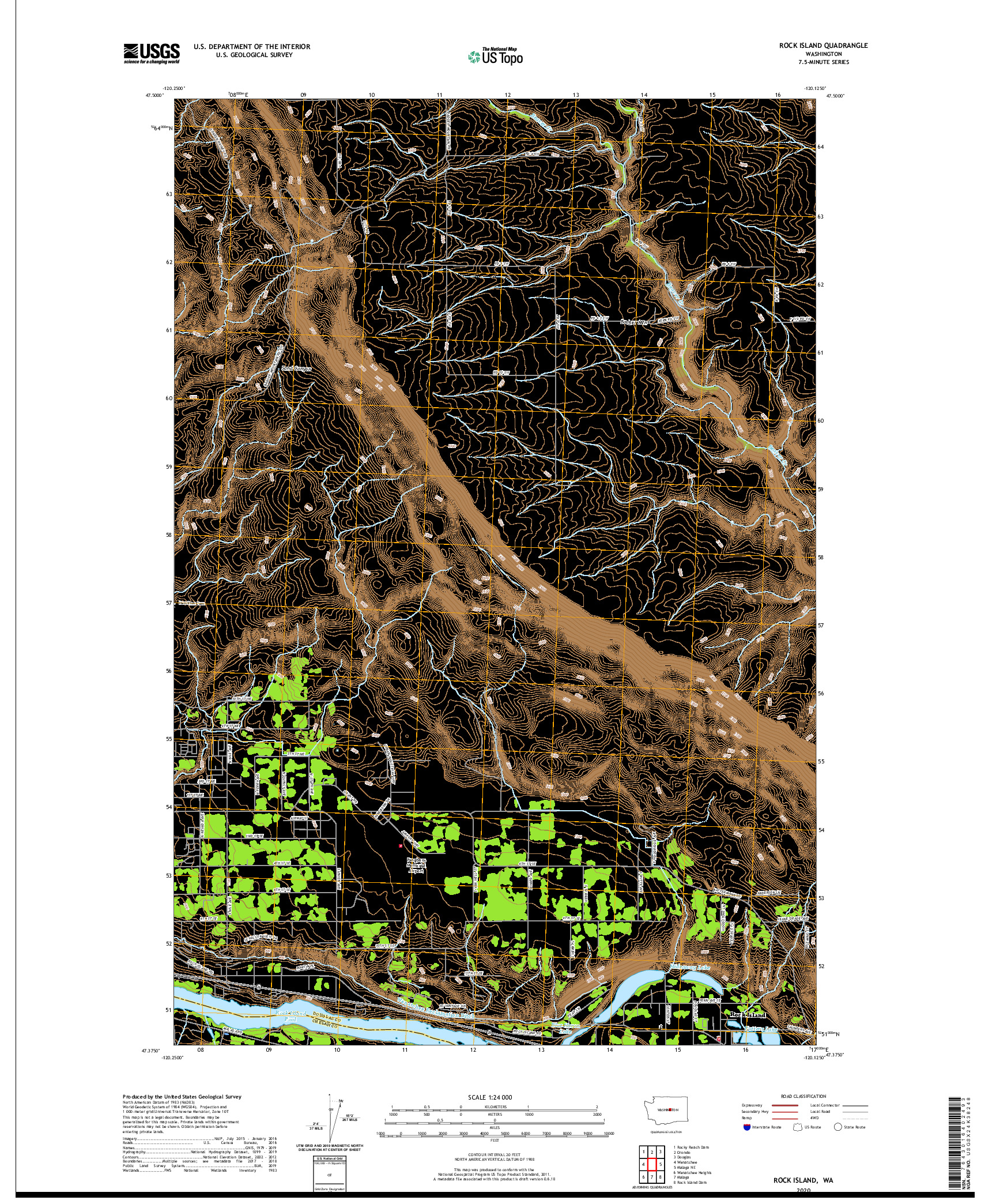 USGS US TOPO 7.5-MINUTE MAP FOR ROCK ISLAND, WA 2020