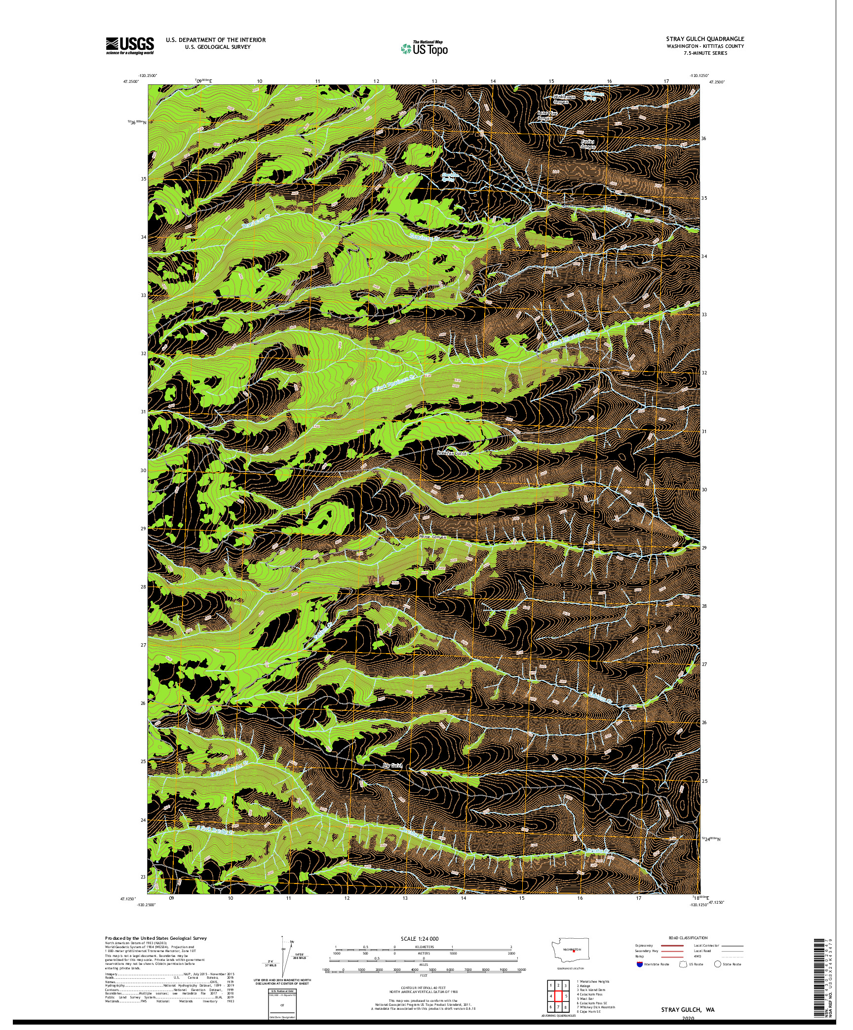 USGS US TOPO 7.5-MINUTE MAP FOR STRAY GULCH, WA 2020