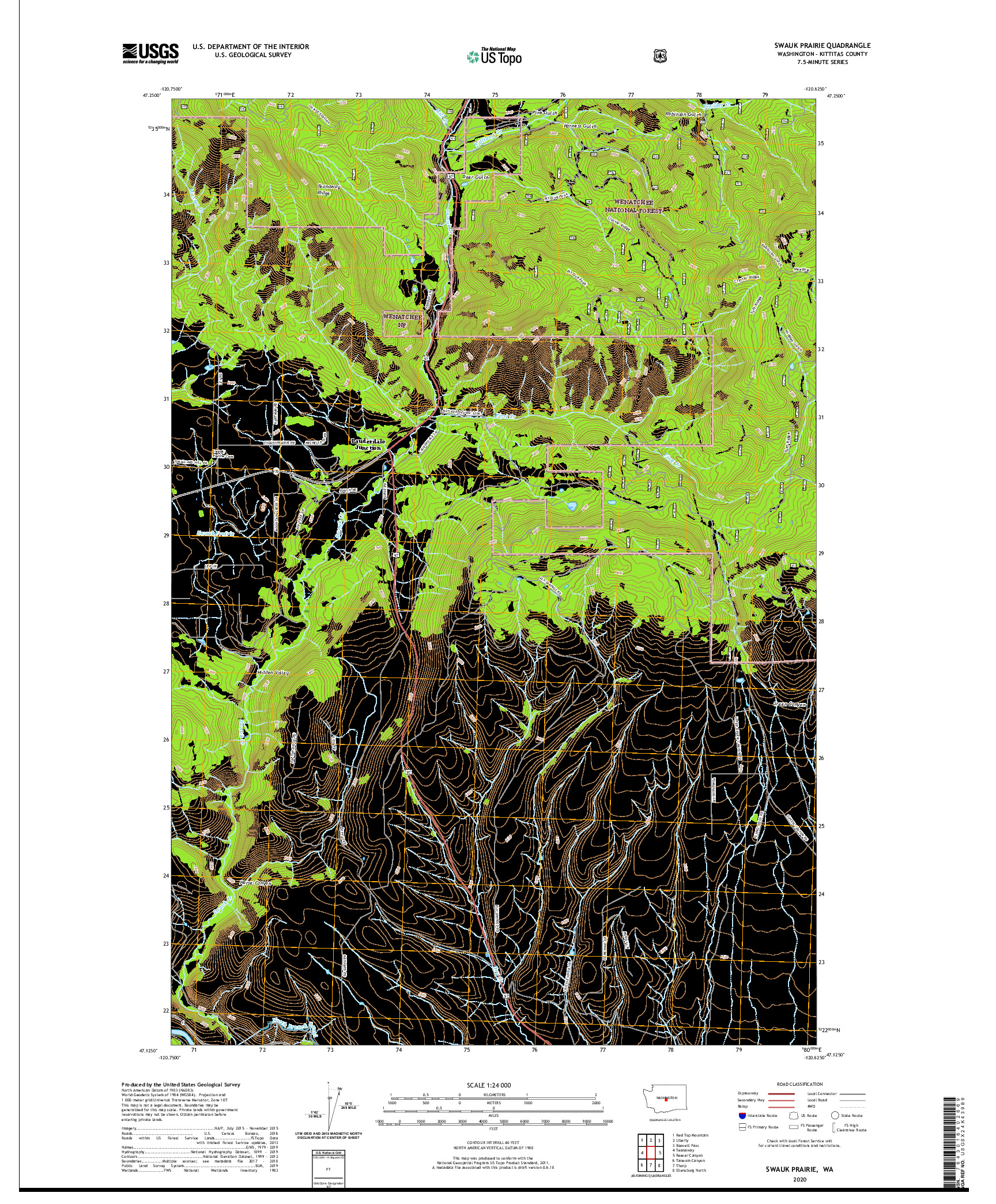 USGS US TOPO 7.5-MINUTE MAP FOR SWAUK PRAIRIE, WA 2020
