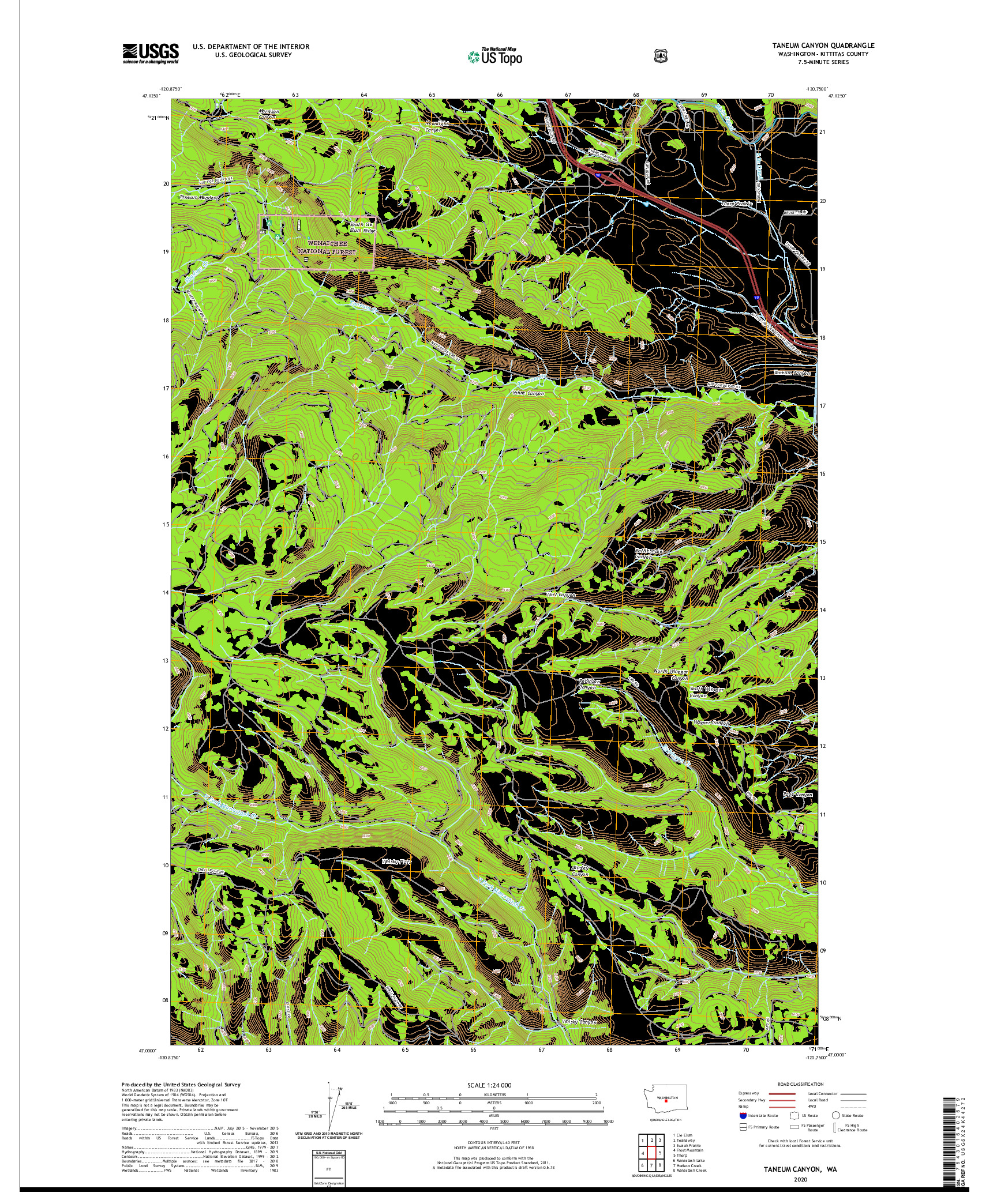 USGS US TOPO 7.5-MINUTE MAP FOR TANEUM CANYON, WA 2020