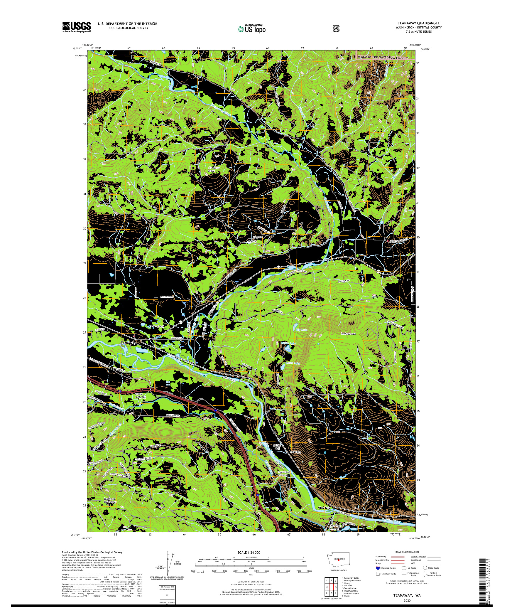 USGS US TOPO 7.5-MINUTE MAP FOR TEANAWAY, WA 2020