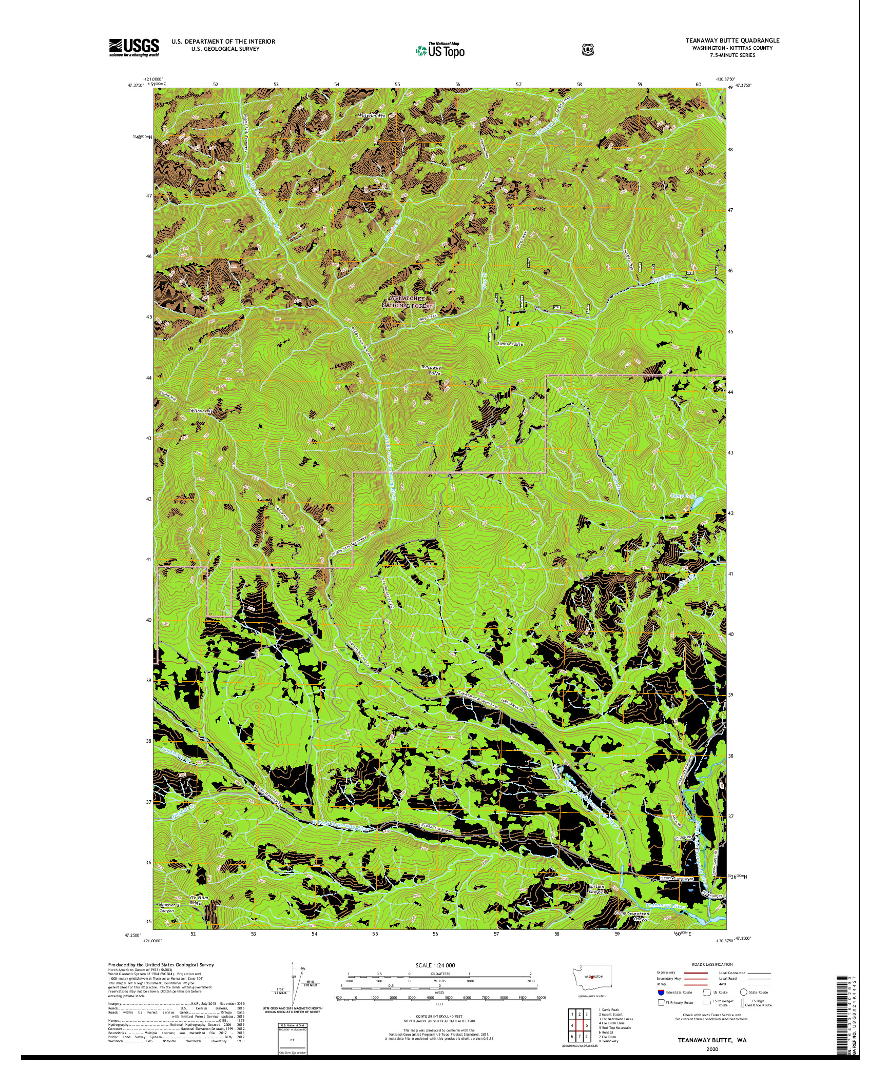 USGS US TOPO 7.5-MINUTE MAP FOR TEANAWAY BUTTE, WA 2020
