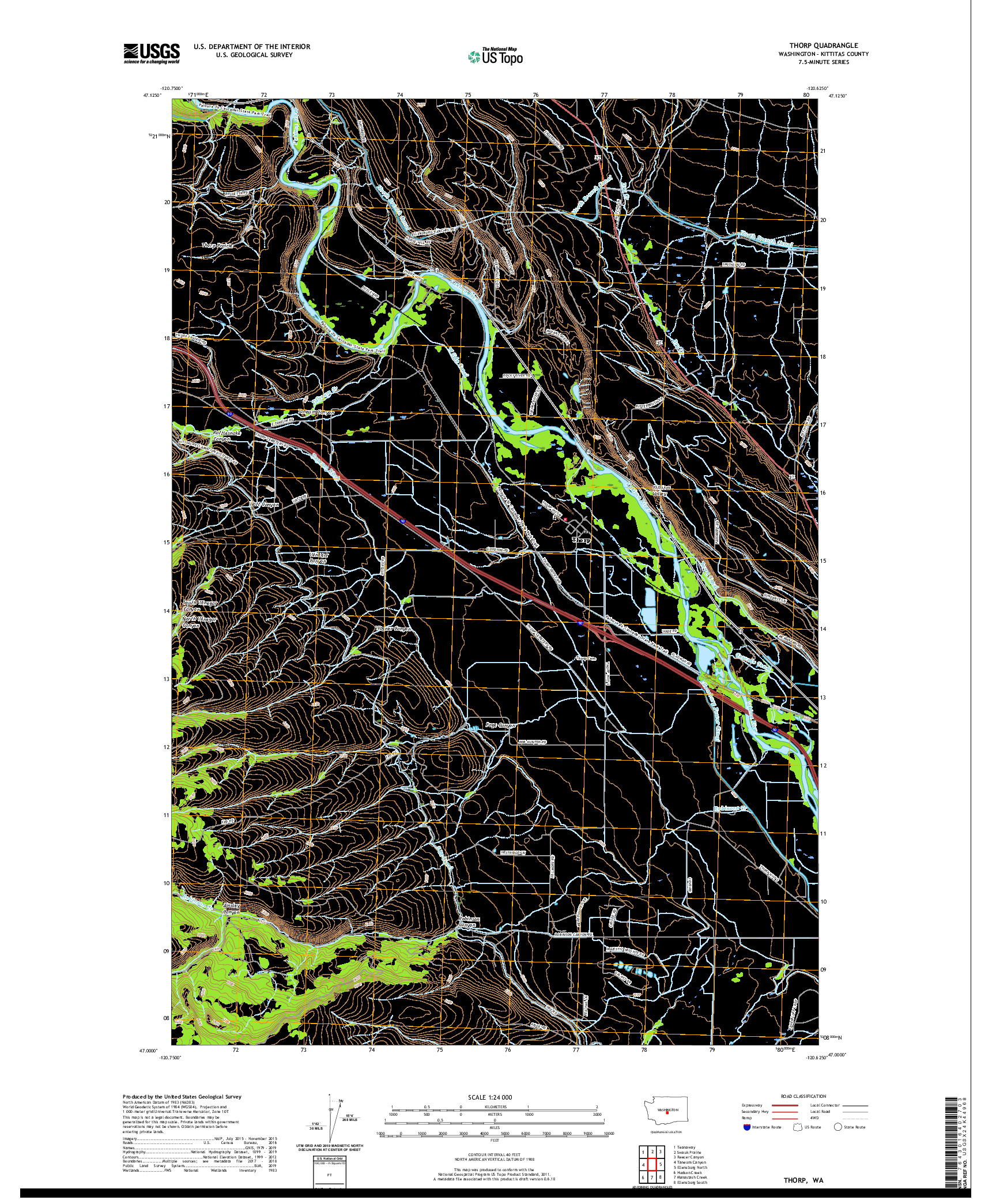 USGS US TOPO 7.5-MINUTE MAP FOR THORP, WA 2020