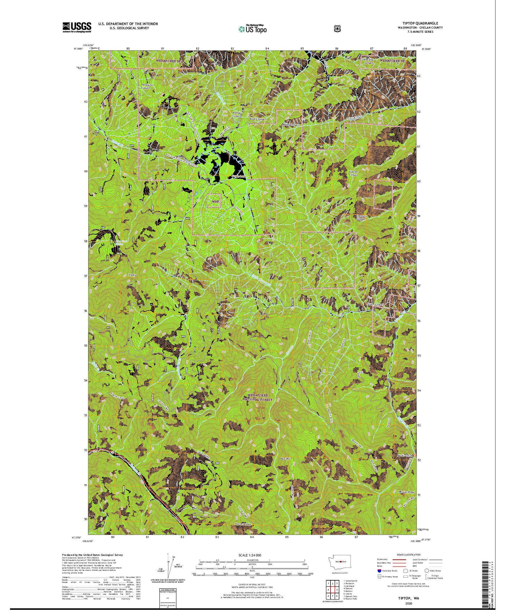 USGS US TOPO 7.5-MINUTE MAP FOR TIPTOP, WA 2020