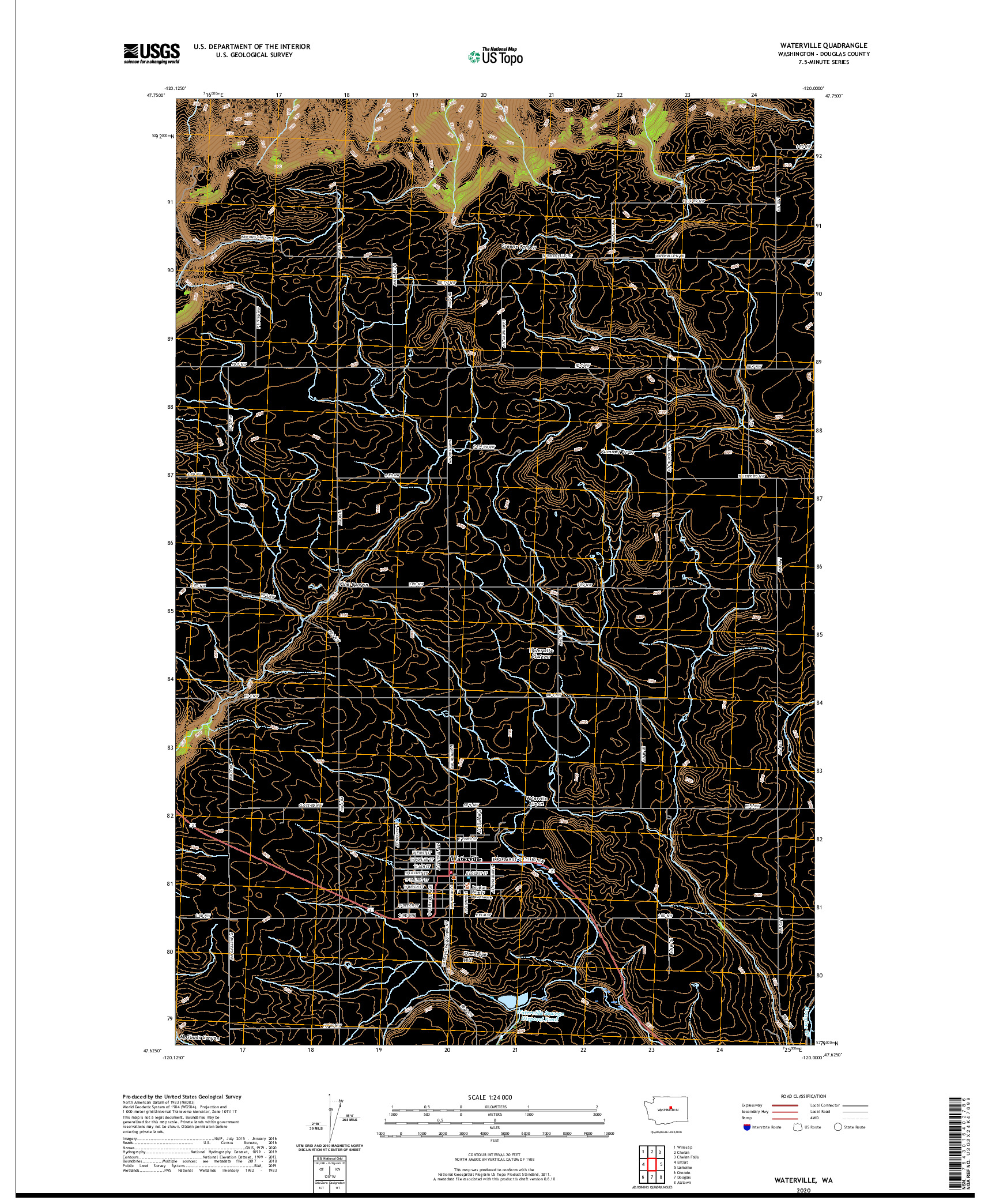 USGS US TOPO 7.5-MINUTE MAP FOR WATERVILLE, WA 2020