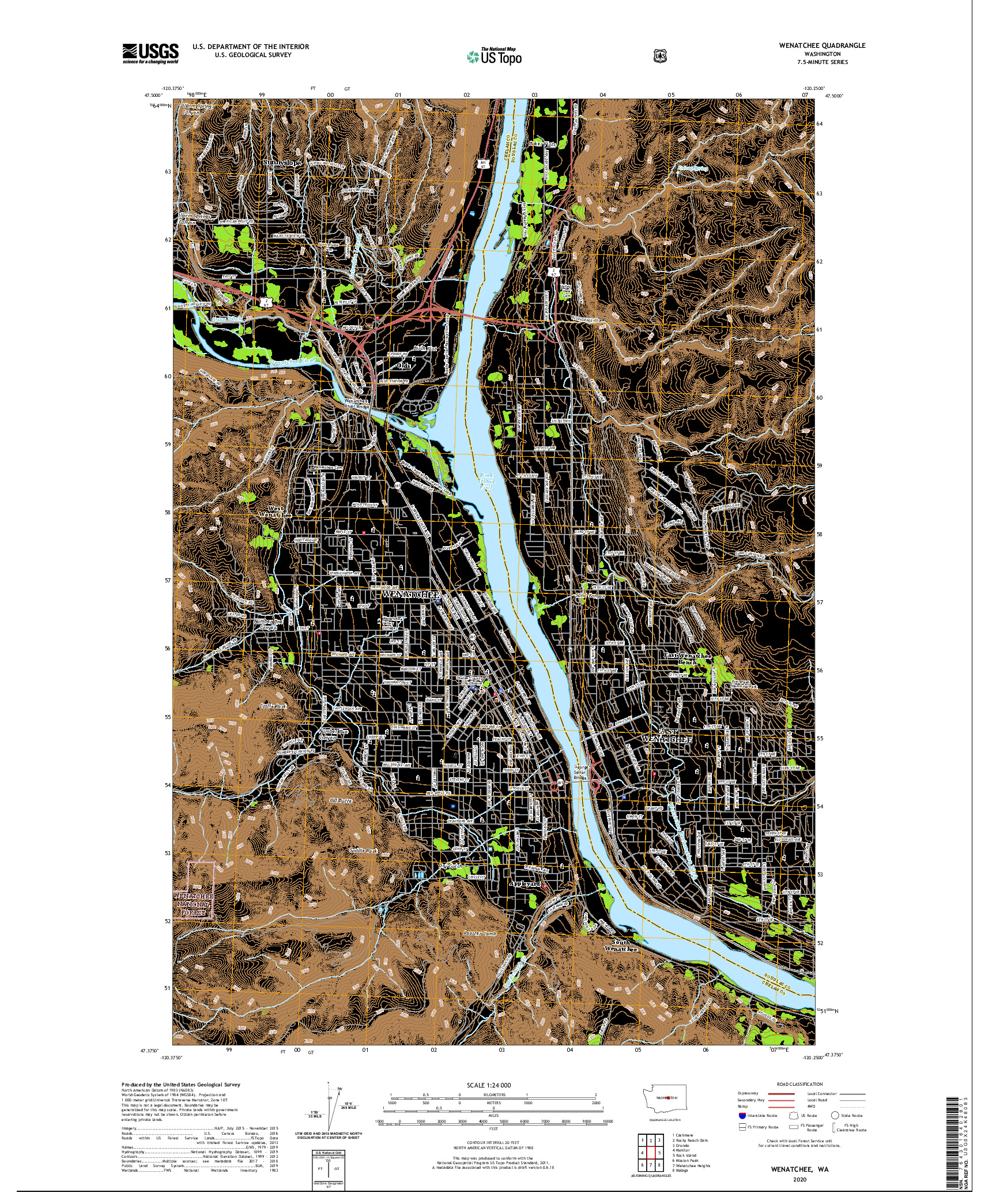 USGS US TOPO 7.5-MINUTE MAP FOR WENATCHEE, WA 2020