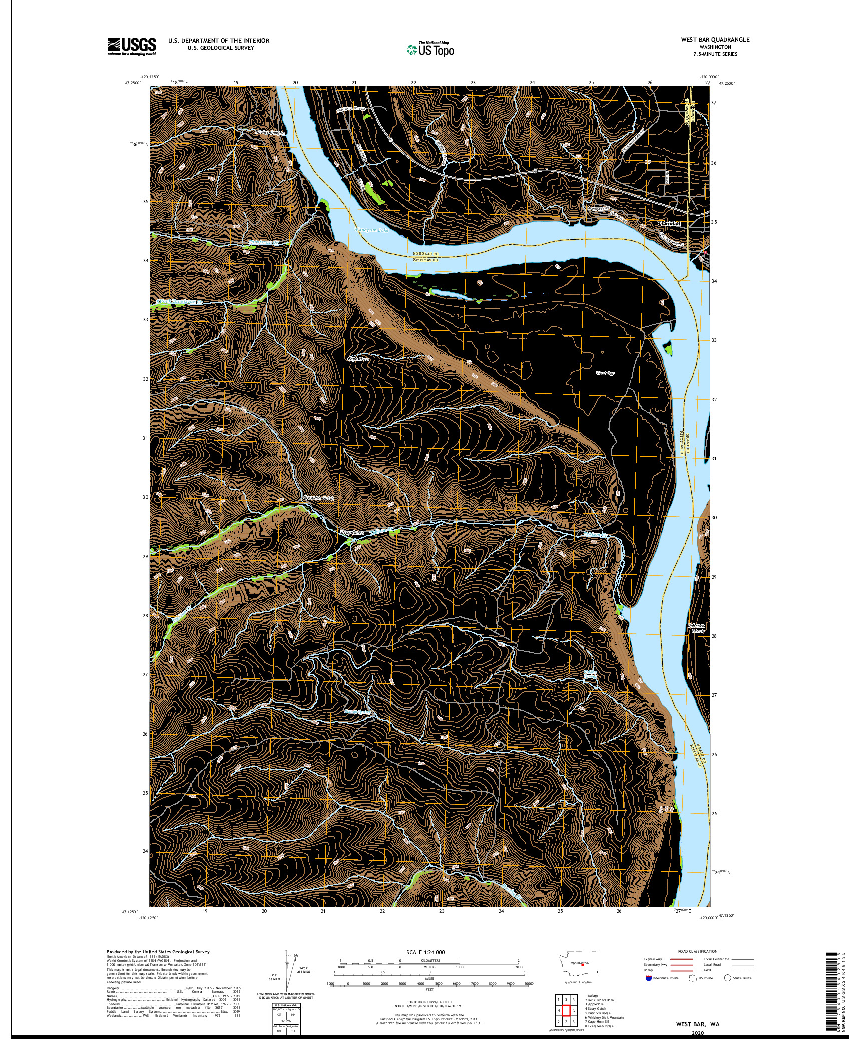 USGS US TOPO 7.5-MINUTE MAP FOR WEST BAR, WA 2020