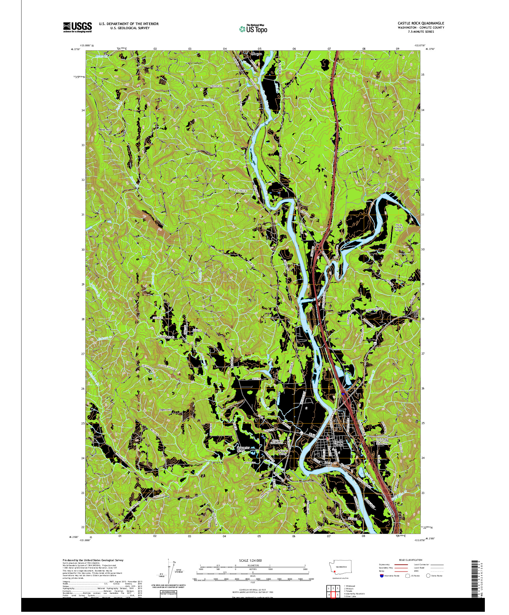 USGS US TOPO 7.5-MINUTE MAP FOR CASTLE ROCK, WA 2020