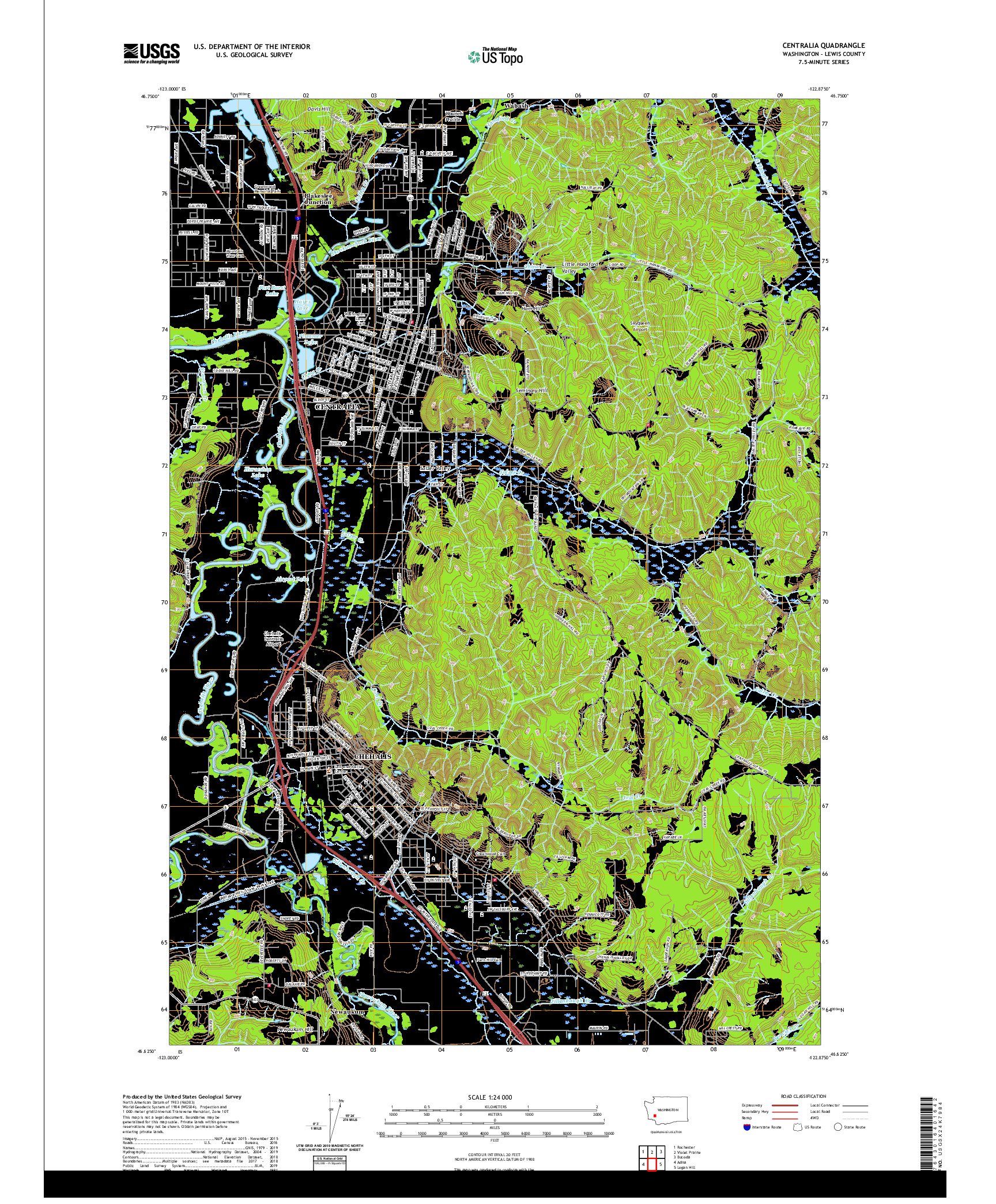 USGS US TOPO 7.5-MINUTE MAP FOR CENTRALIA, WA 2020