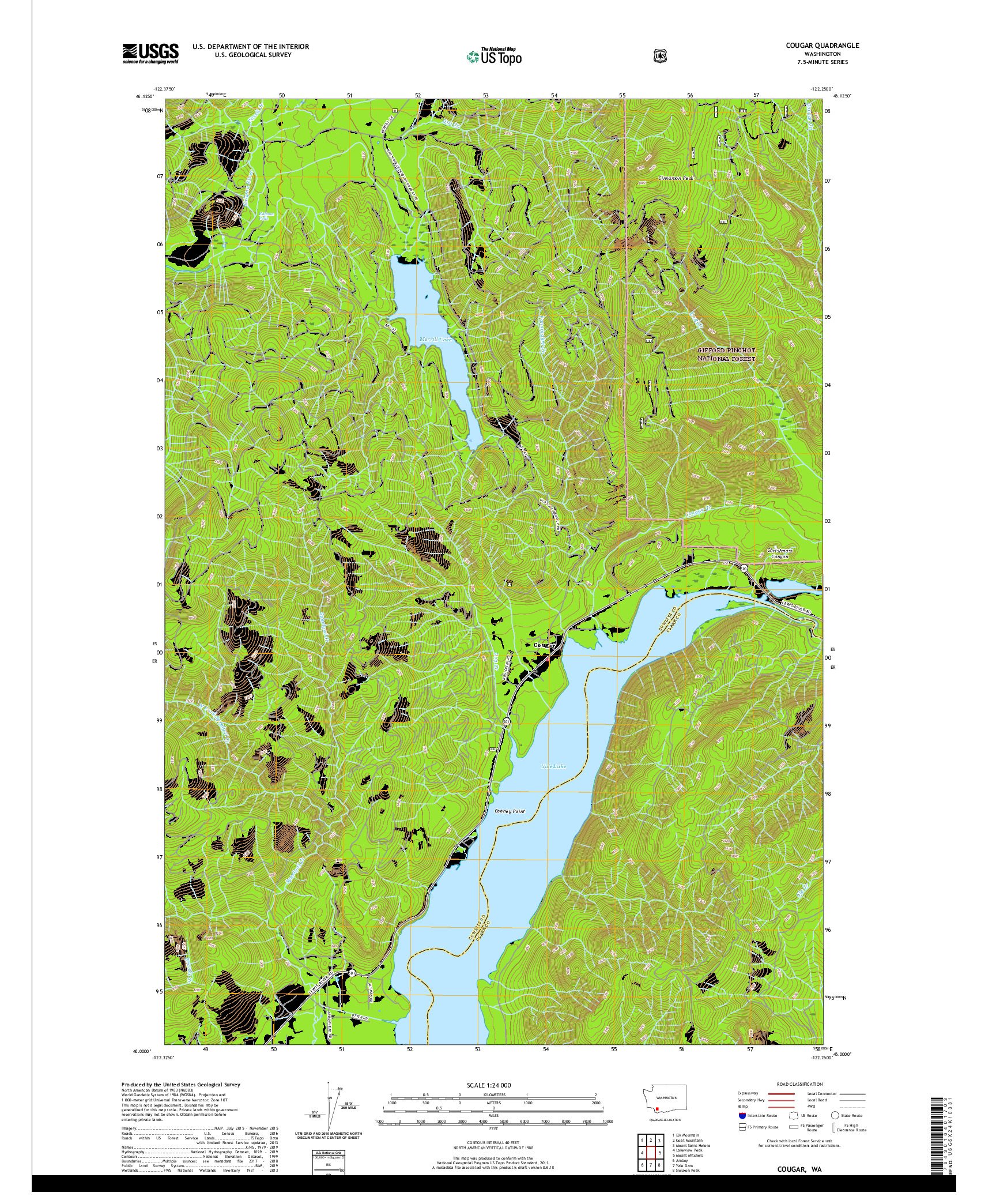 USGS US TOPO 7.5-MINUTE MAP FOR COUGAR, WA 2020