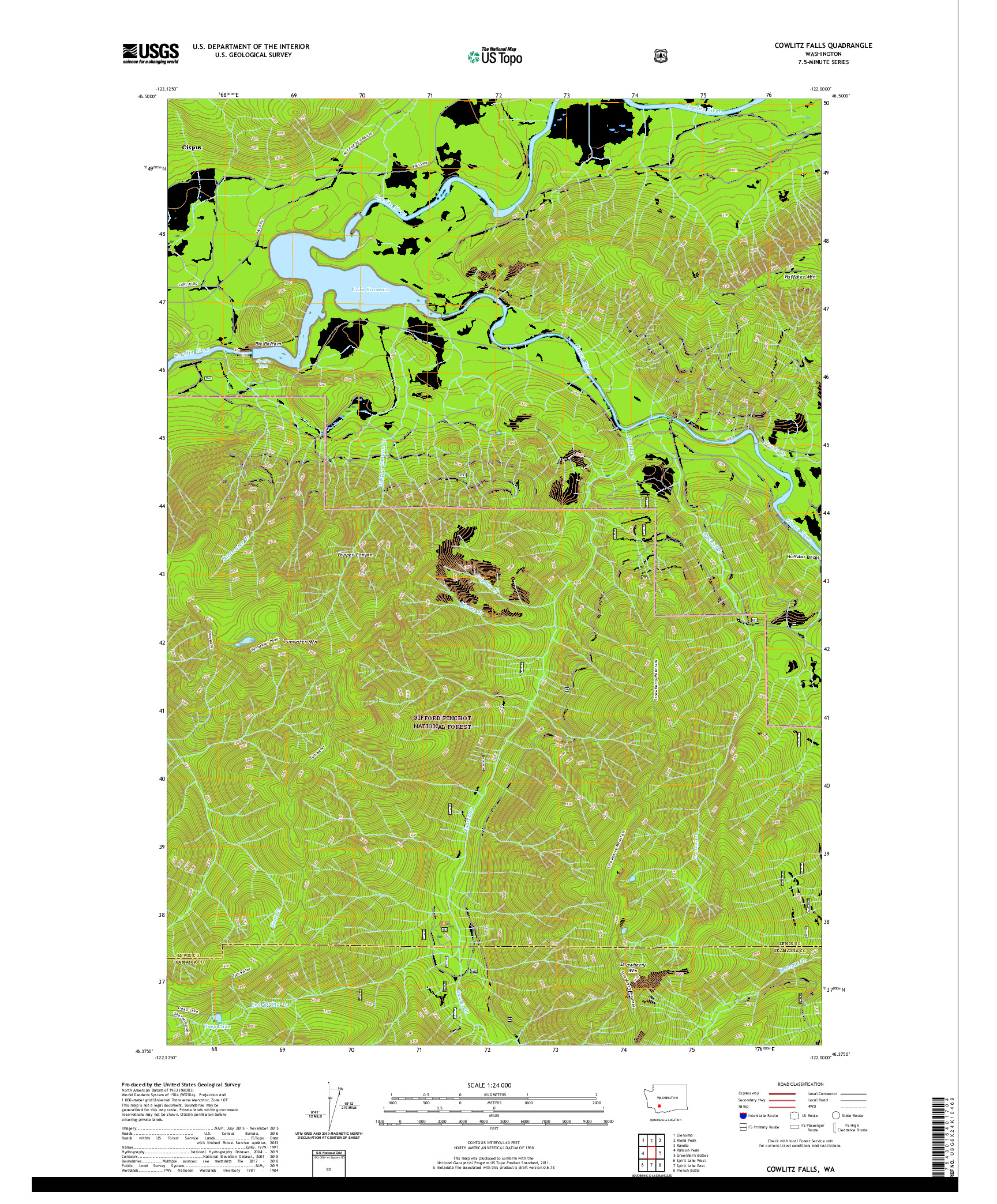 USGS US TOPO 7.5-MINUTE MAP FOR COWLITZ FALLS, WA 2020