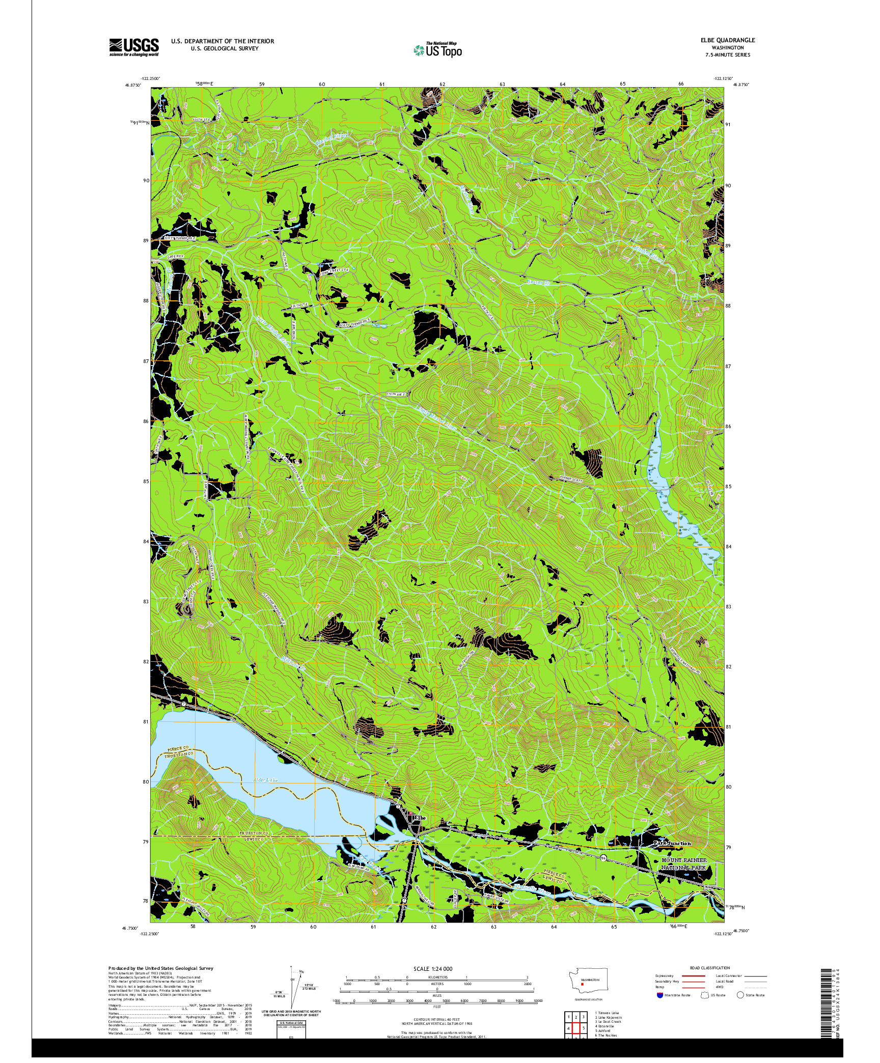 USGS US TOPO 7.5-MINUTE MAP FOR ELBE, WA 2020