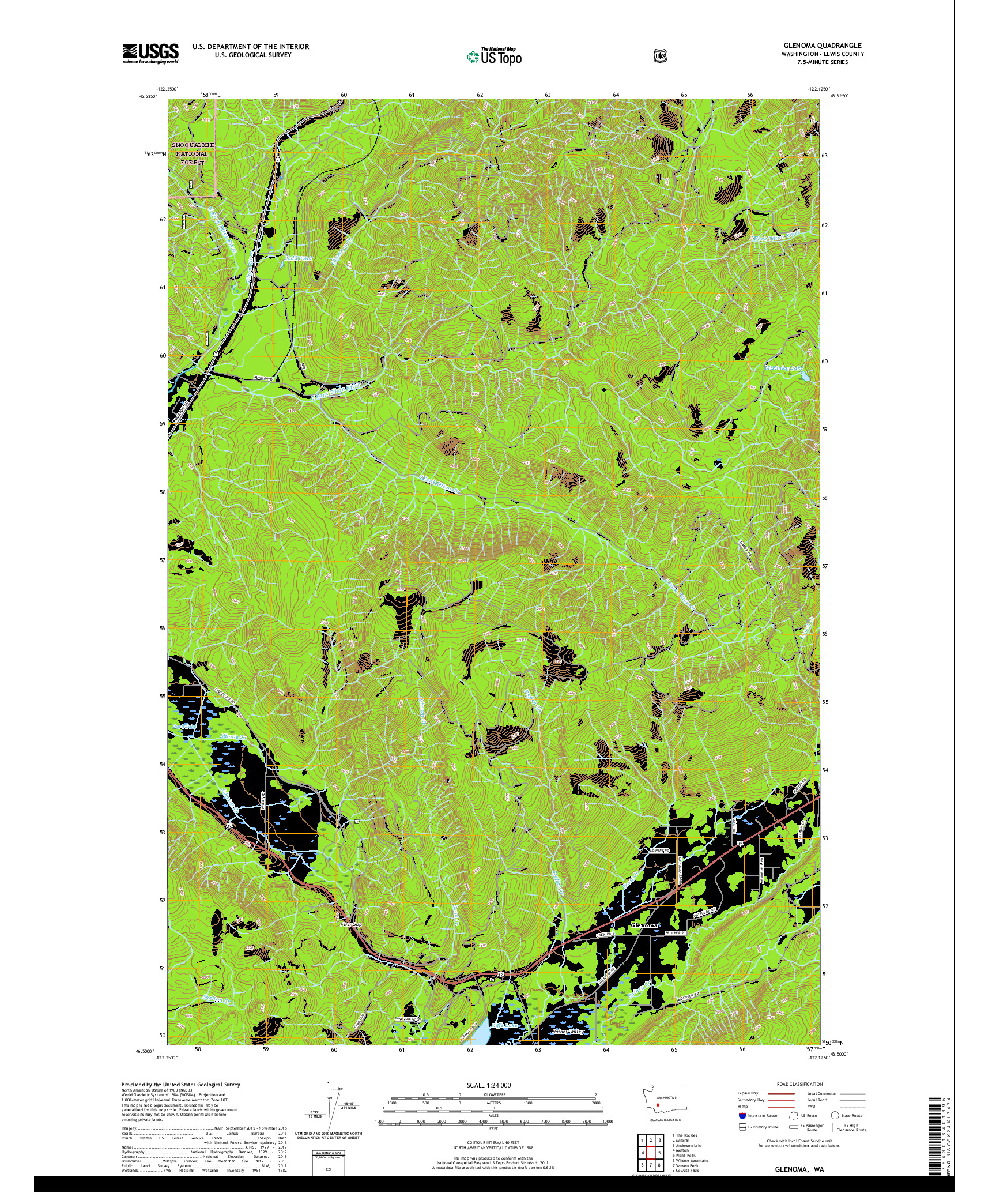 USGS US TOPO 7.5-MINUTE MAP FOR GLENOMA, WA 2020