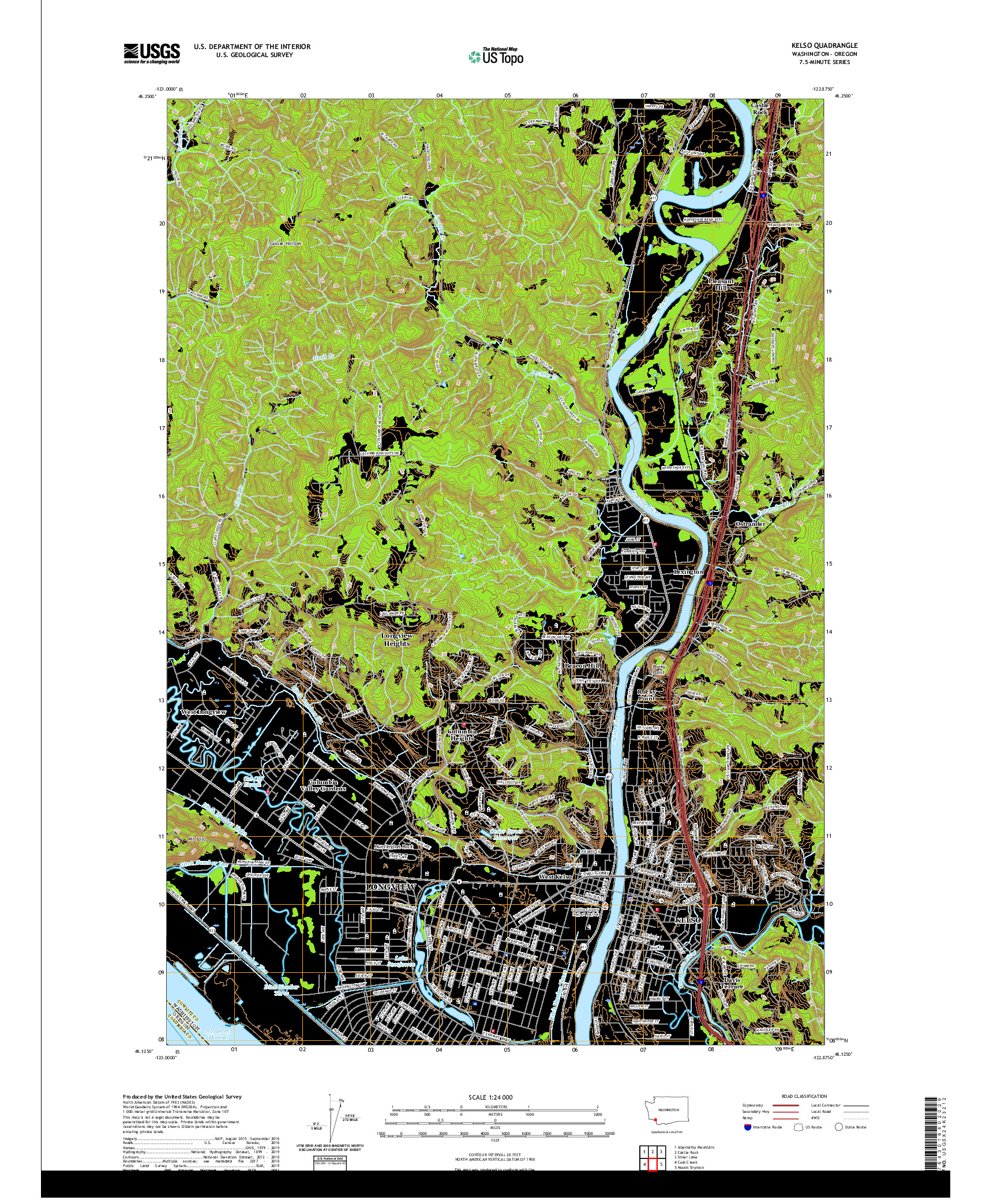 USGS US TOPO 7.5-MINUTE MAP FOR KELSO, WA,OR 2020