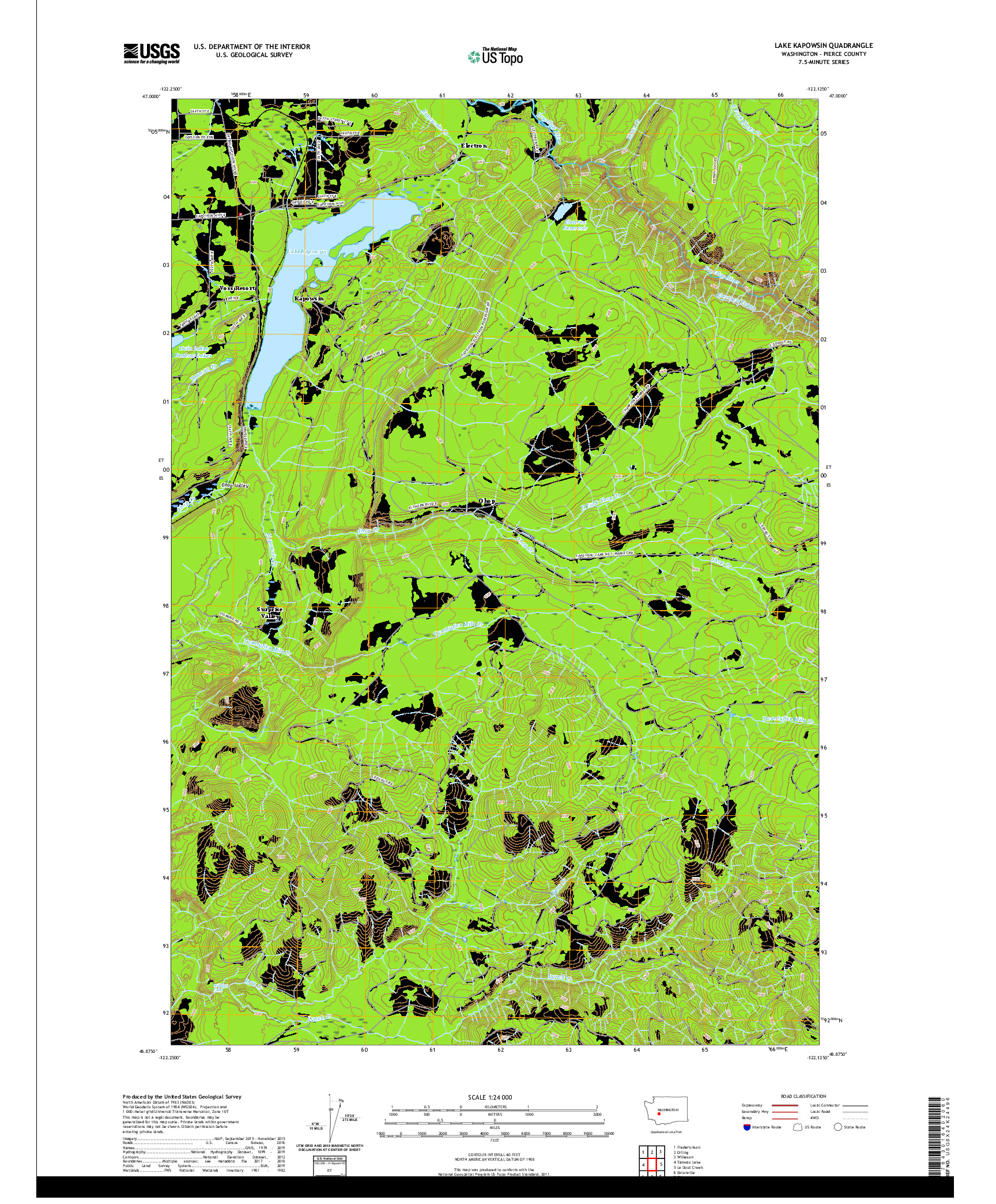 USGS US TOPO 7.5-MINUTE MAP FOR LAKE KAPOWSIN, WA 2020
