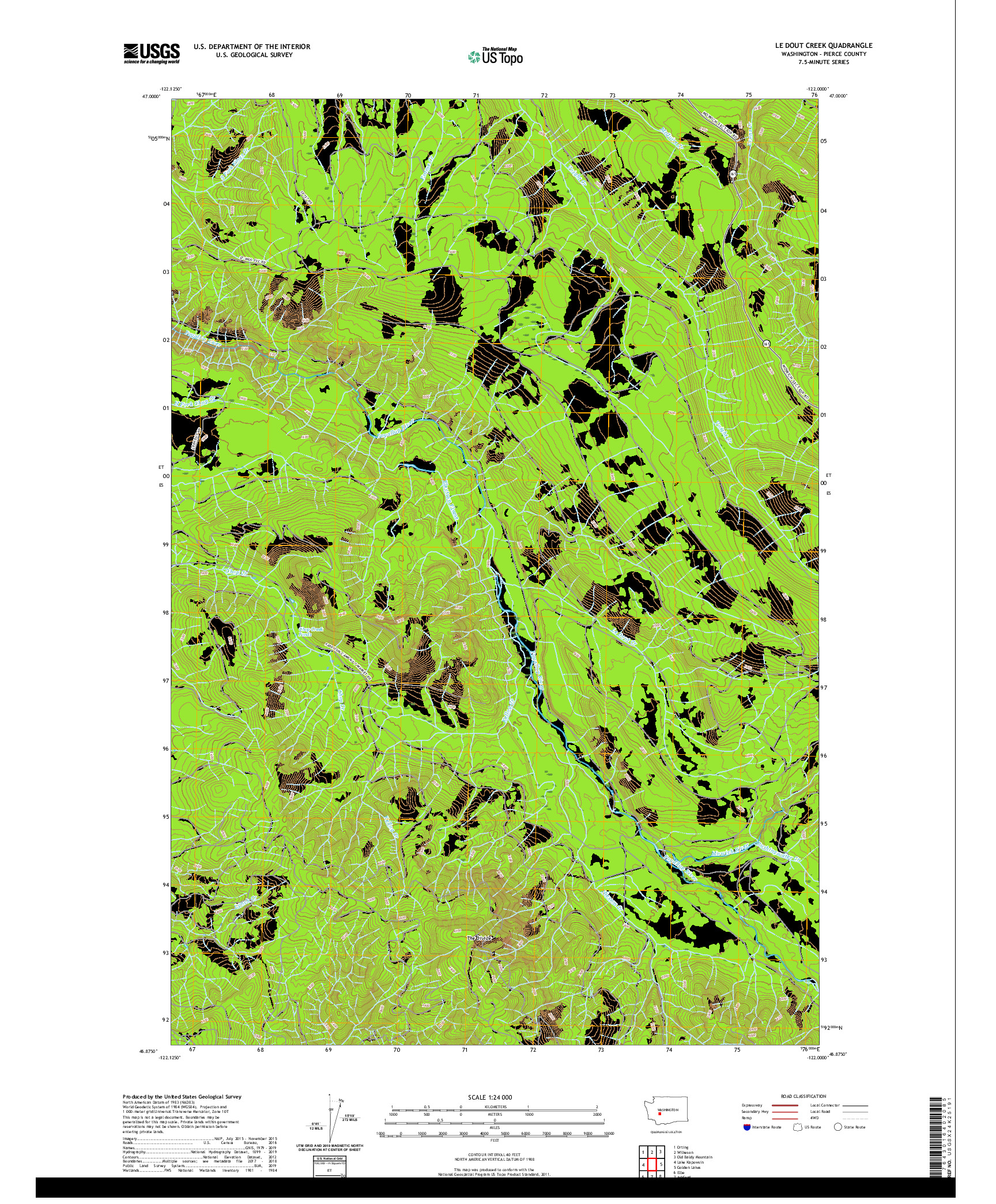 USGS US TOPO 7.5-MINUTE MAP FOR LE DOUT CREEK, WA 2020