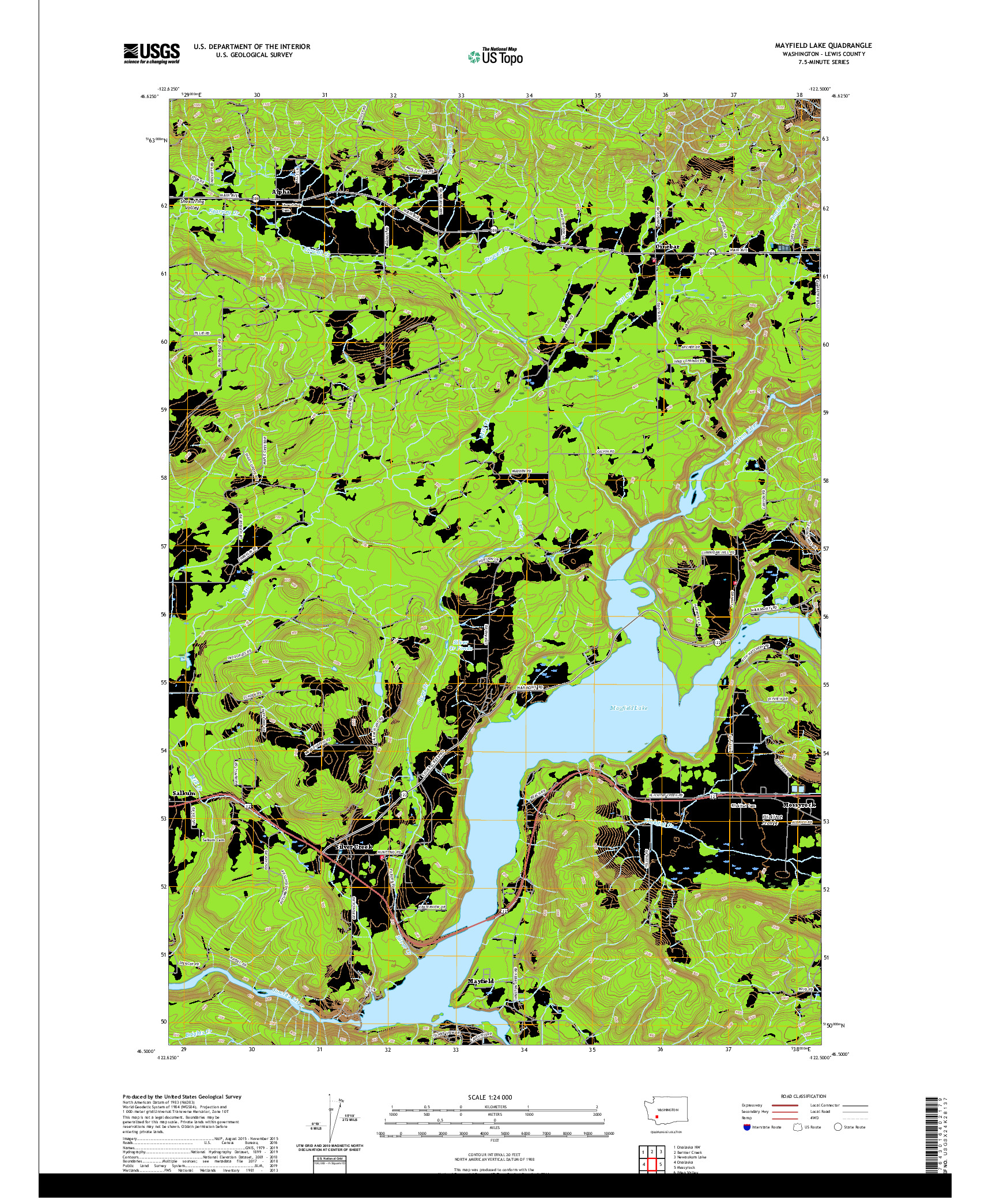 USGS US TOPO 7.5-MINUTE MAP FOR MAYFIELD LAKE, WA 2020