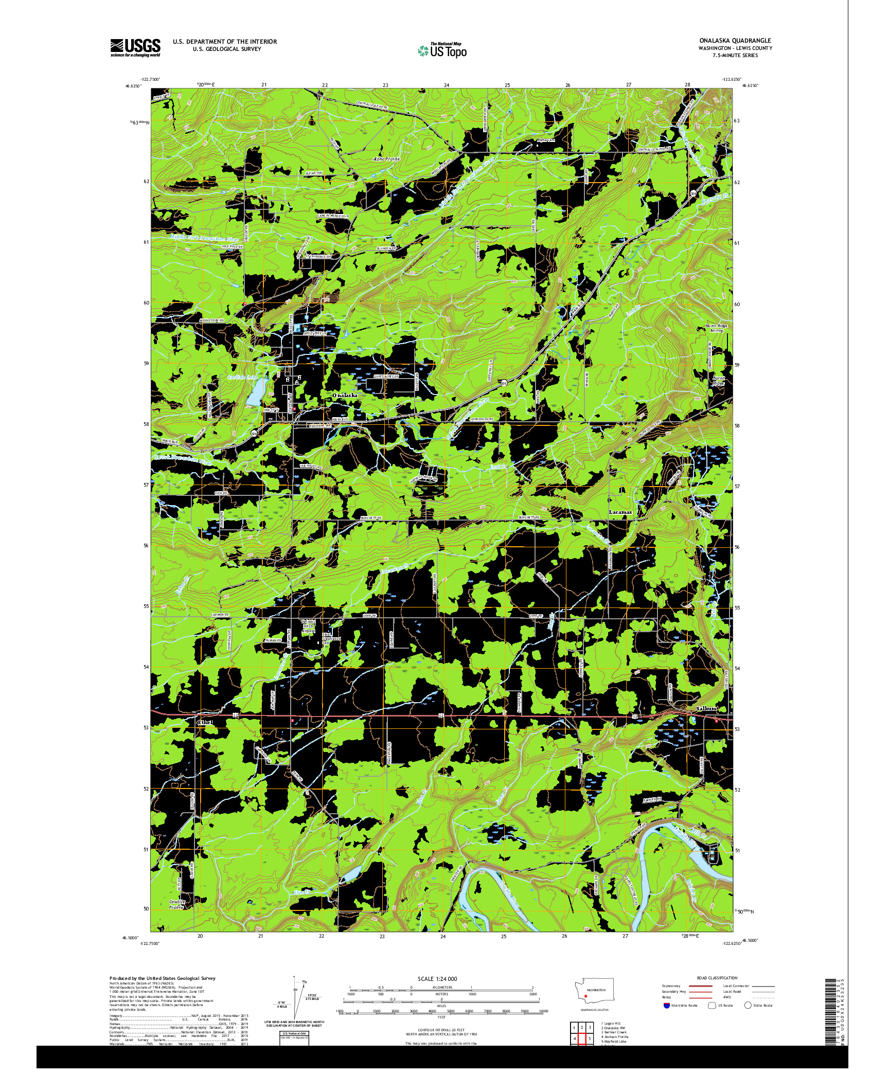 USGS US TOPO 7.5-MINUTE MAP FOR ONALASKA, WA 2020