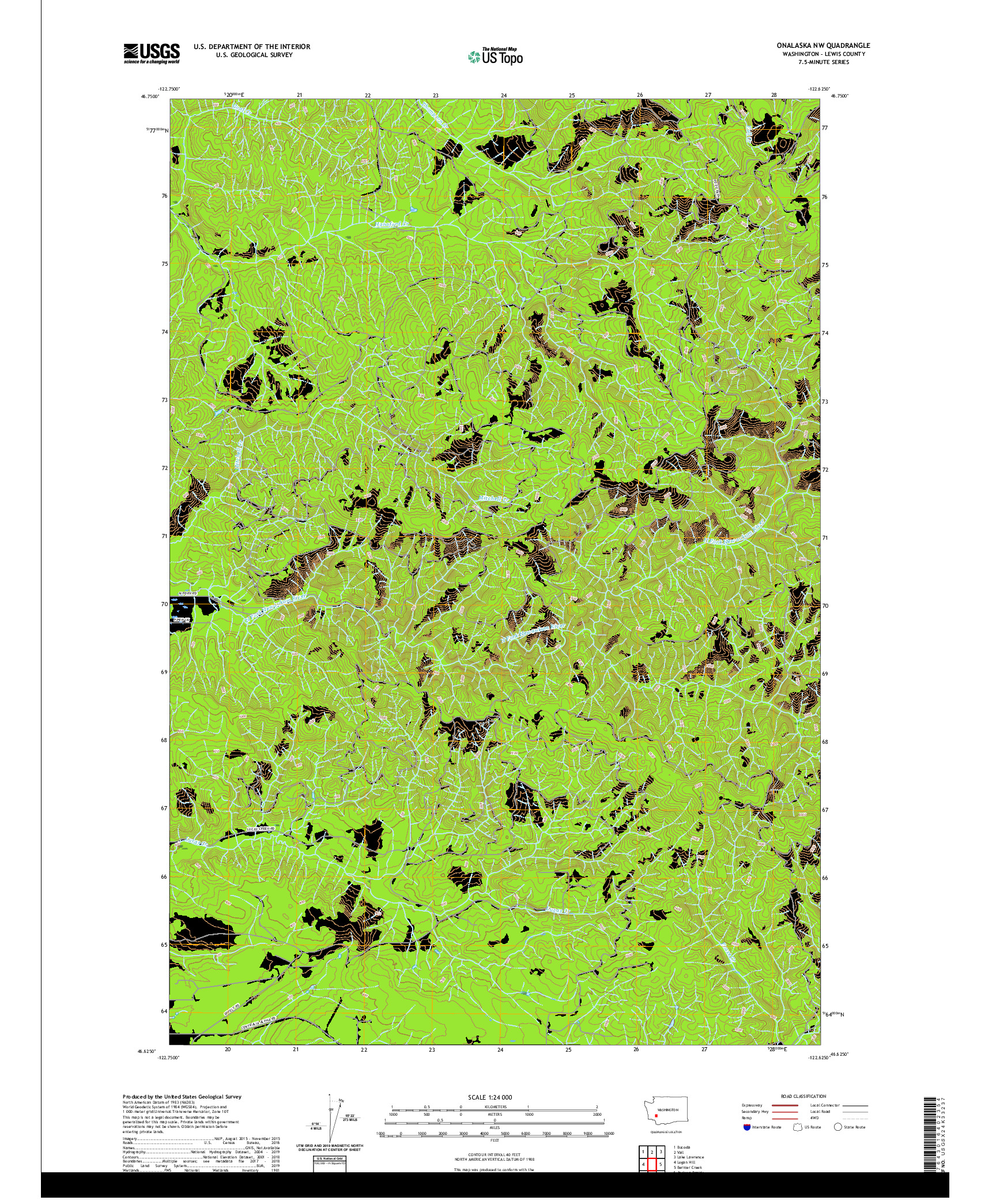 USGS US TOPO 7.5-MINUTE MAP FOR ONALASKA NW, WA 2020