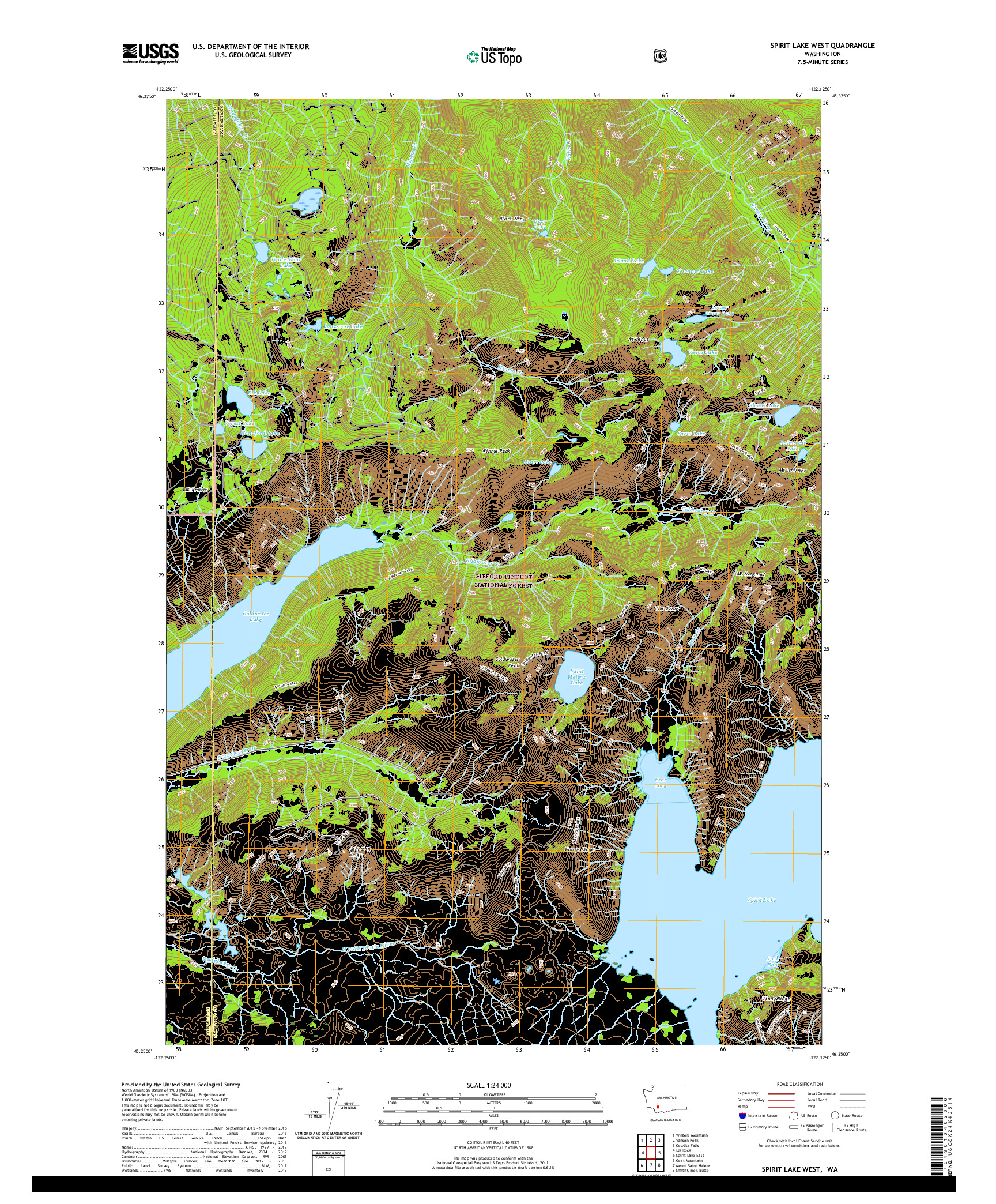 USGS US TOPO 7.5-MINUTE MAP FOR SPIRIT LAKE WEST, WA 2020