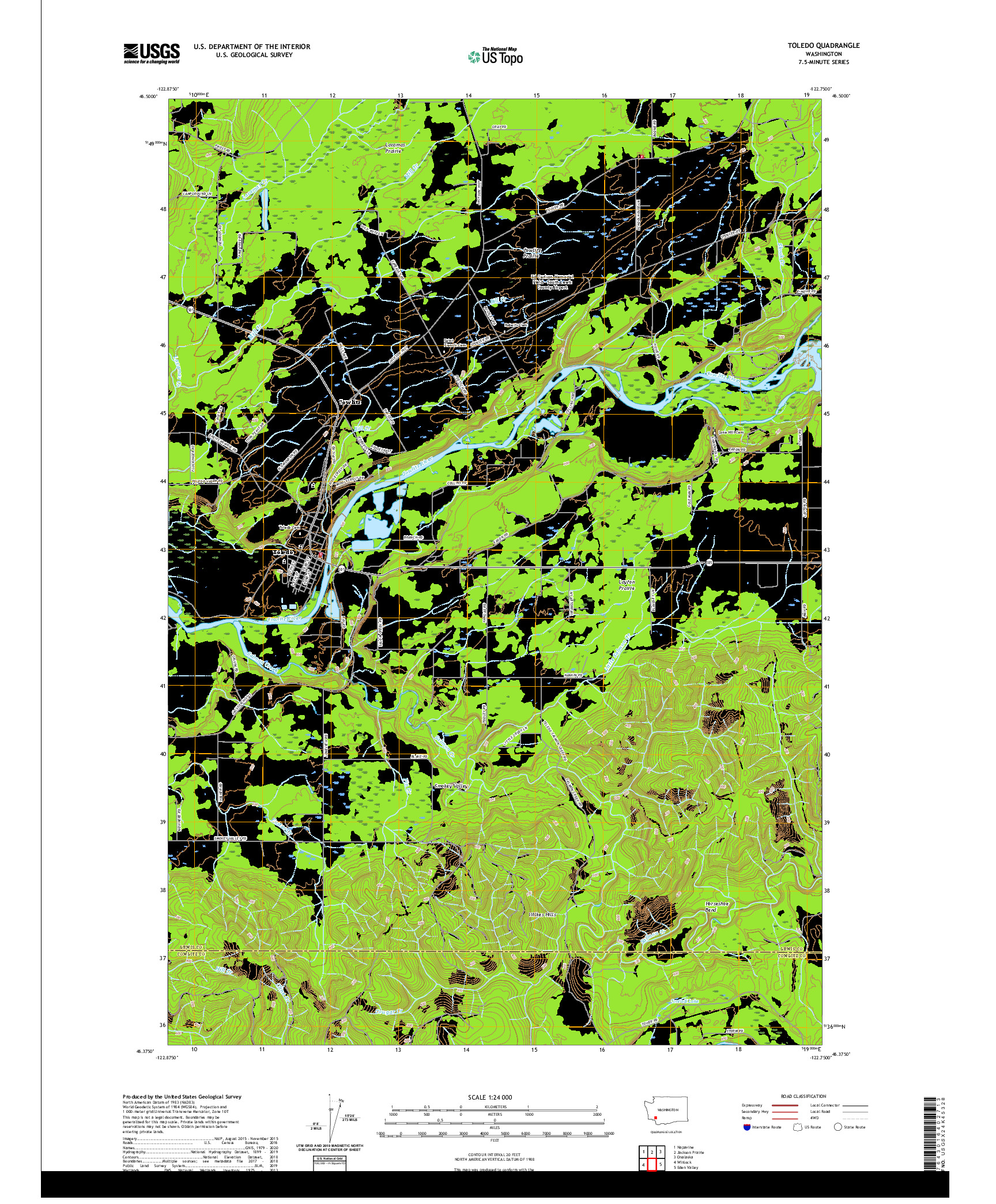 USGS US TOPO 7.5-MINUTE MAP FOR TOLEDO, WA 2020