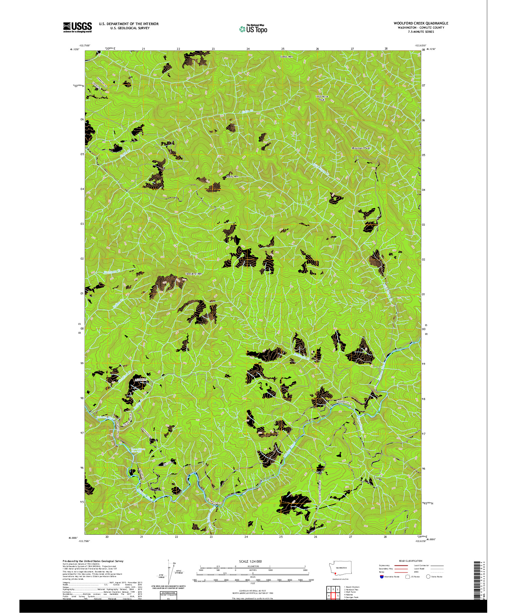 USGS US TOPO 7.5-MINUTE MAP FOR WOOLFORD CREEK, WA 2020