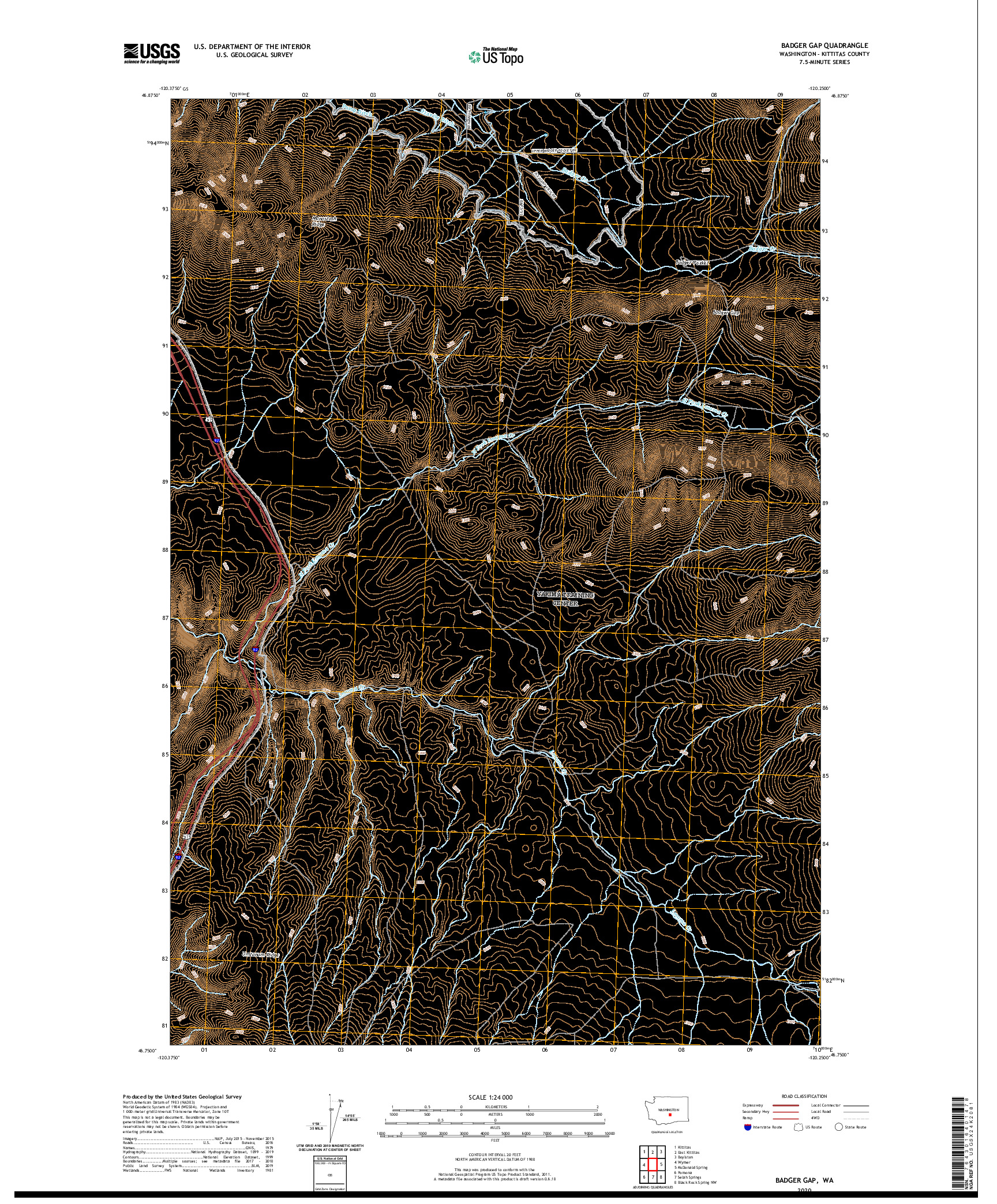 USGS US TOPO 7.5-MINUTE MAP FOR BADGER GAP, WA 2020