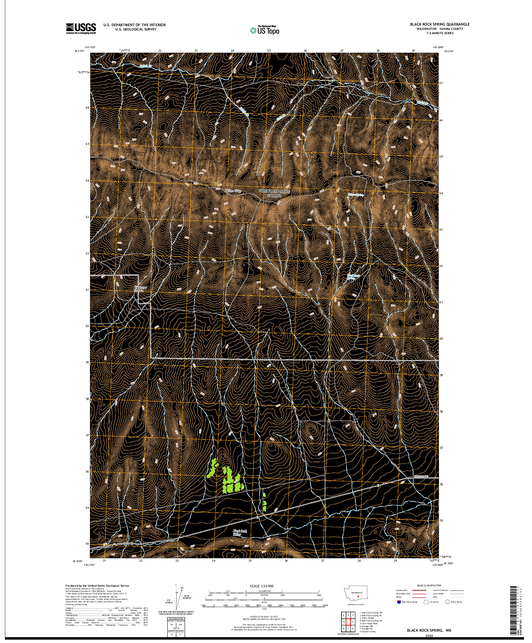 USGS US TOPO 7.5-MINUTE MAP FOR BLACK ROCK SPRING, WA 2020