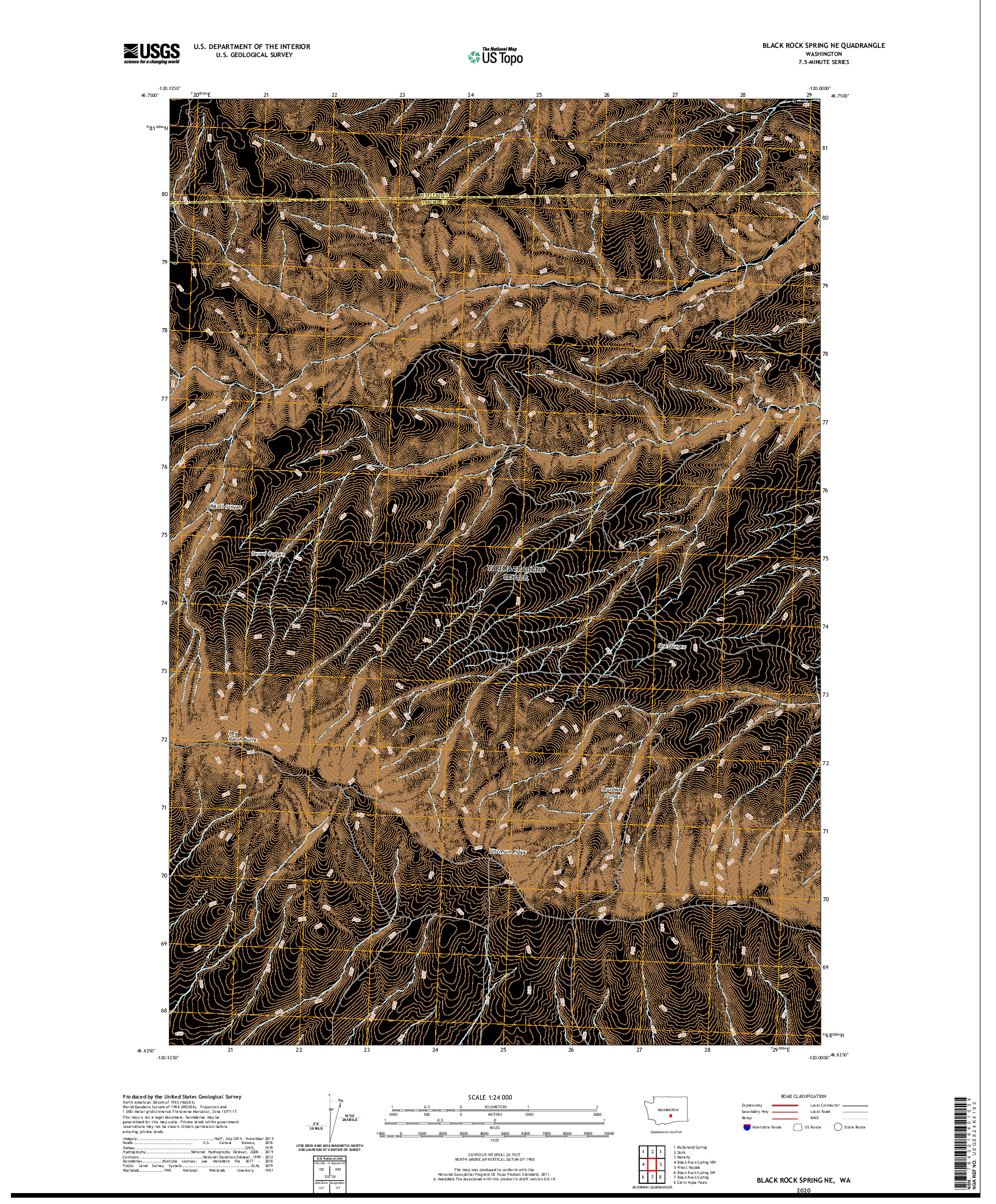 USGS US TOPO 7.5-MINUTE MAP FOR BLACK ROCK SPRING NE, WA 2020