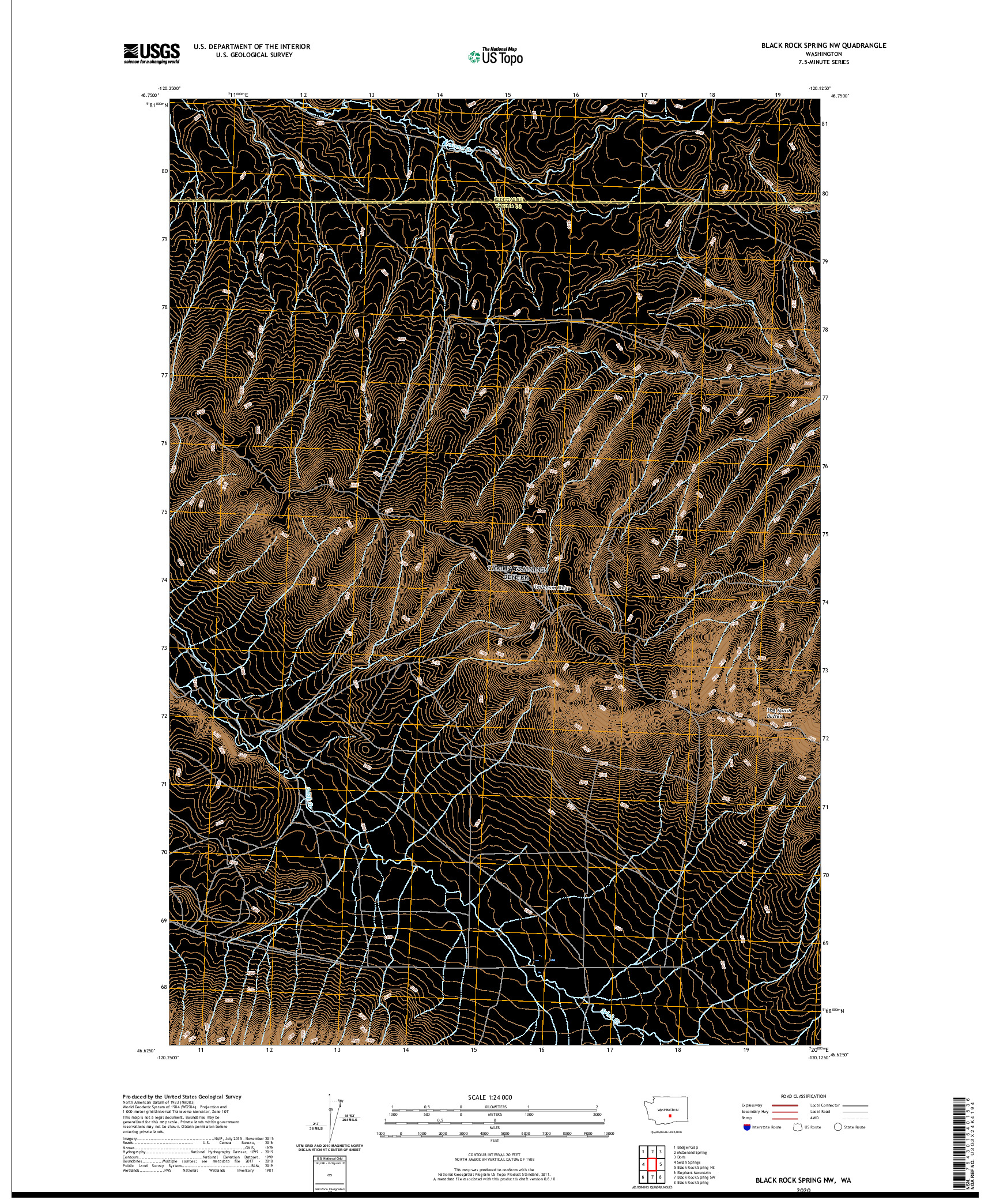 USGS US TOPO 7.5-MINUTE MAP FOR BLACK ROCK SPRING NW, WA 2020