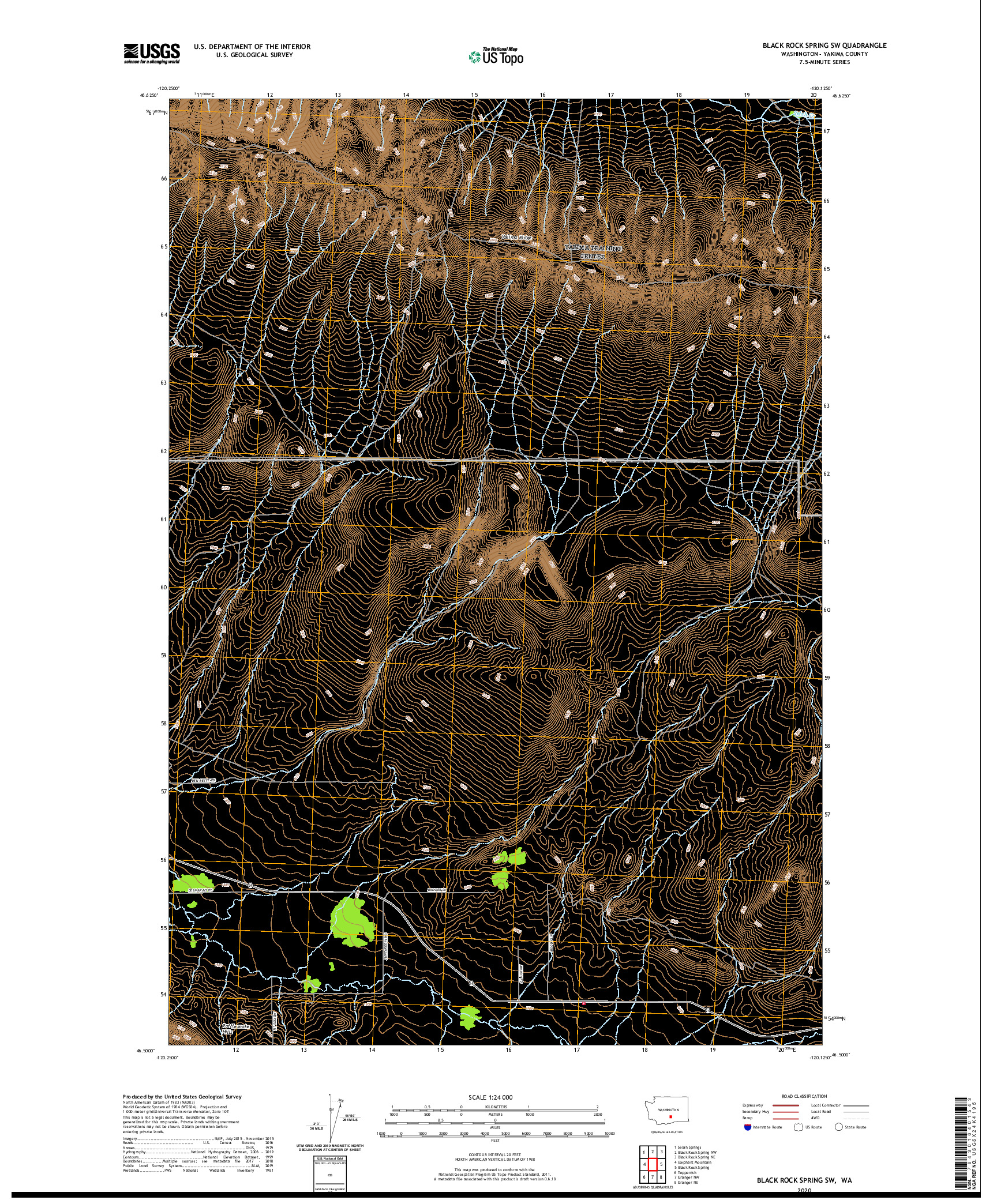USGS US TOPO 7.5-MINUTE MAP FOR BLACK ROCK SPRING SW, WA 2020
