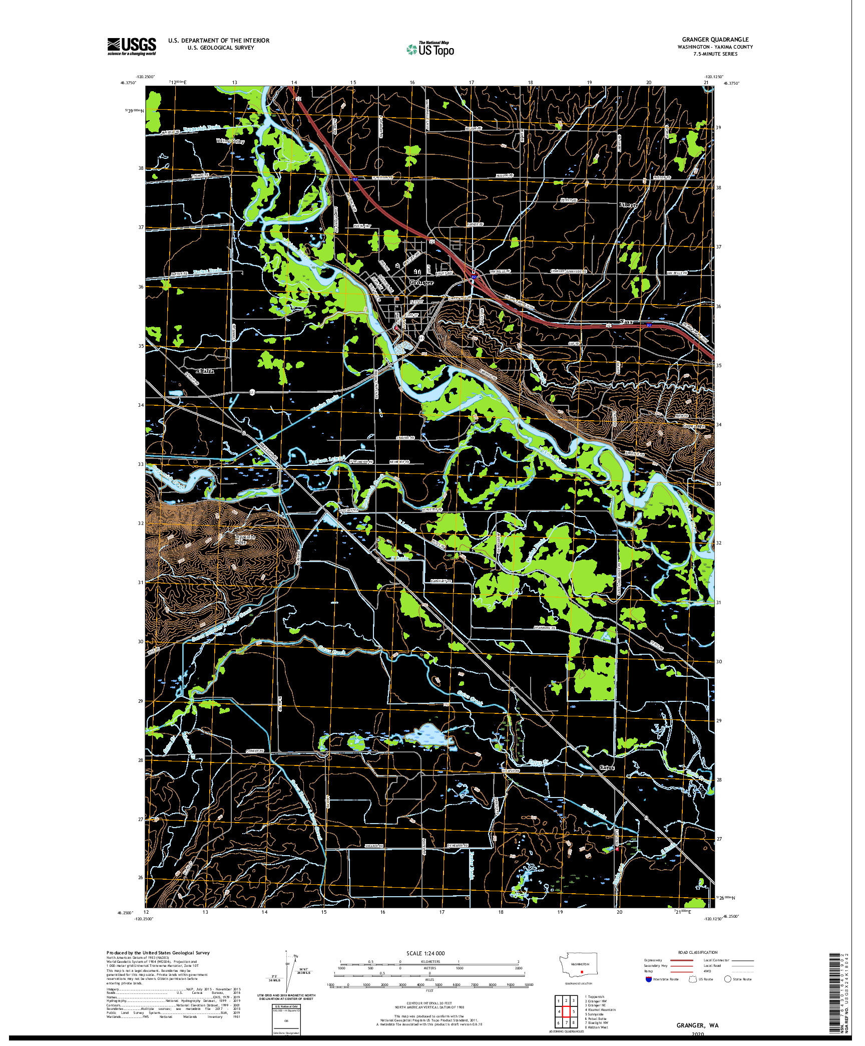 USGS US TOPO 7.5-MINUTE MAP FOR GRANGER, WA 2020