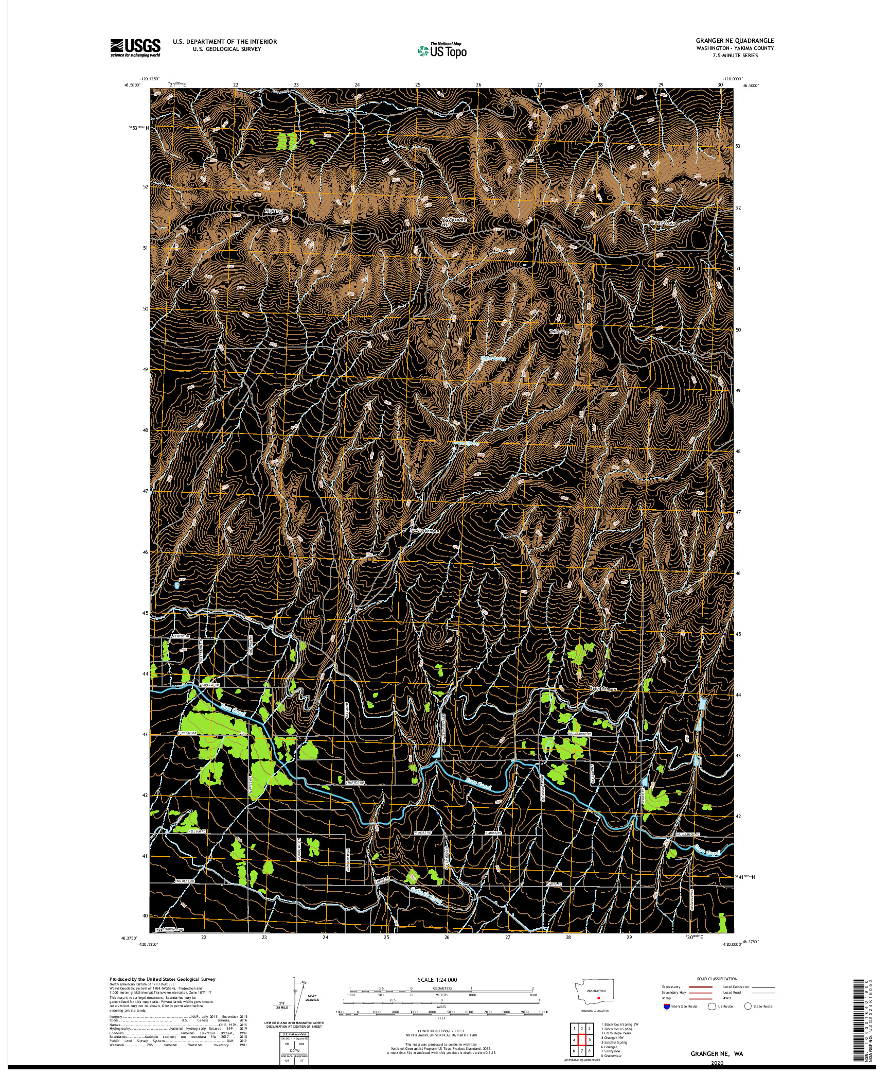 USGS US TOPO 7.5-MINUTE MAP FOR GRANGER NE, WA 2020
