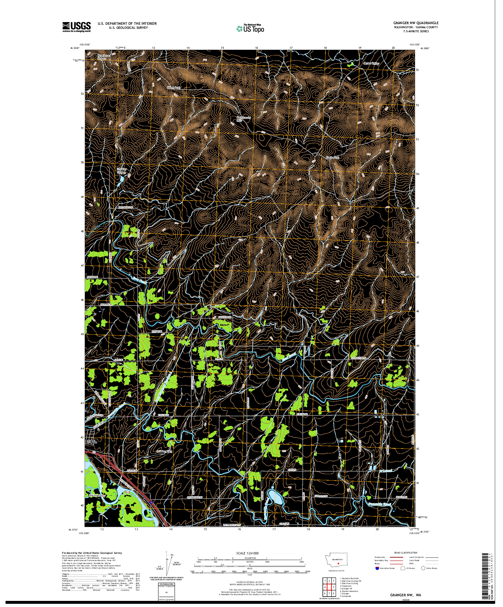 USGS US TOPO 7.5-MINUTE MAP FOR GRANGER NW, WA 2020