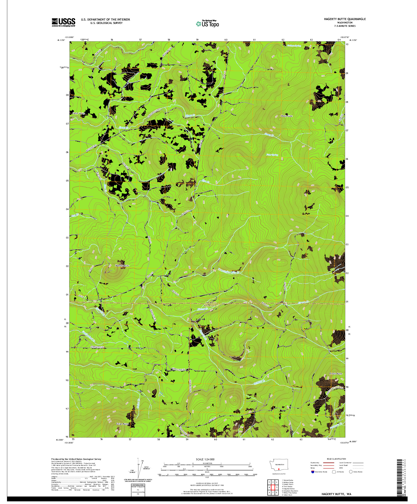 USGS US TOPO 7.5-MINUTE MAP FOR HAGERTY BUTTE, WA 2020