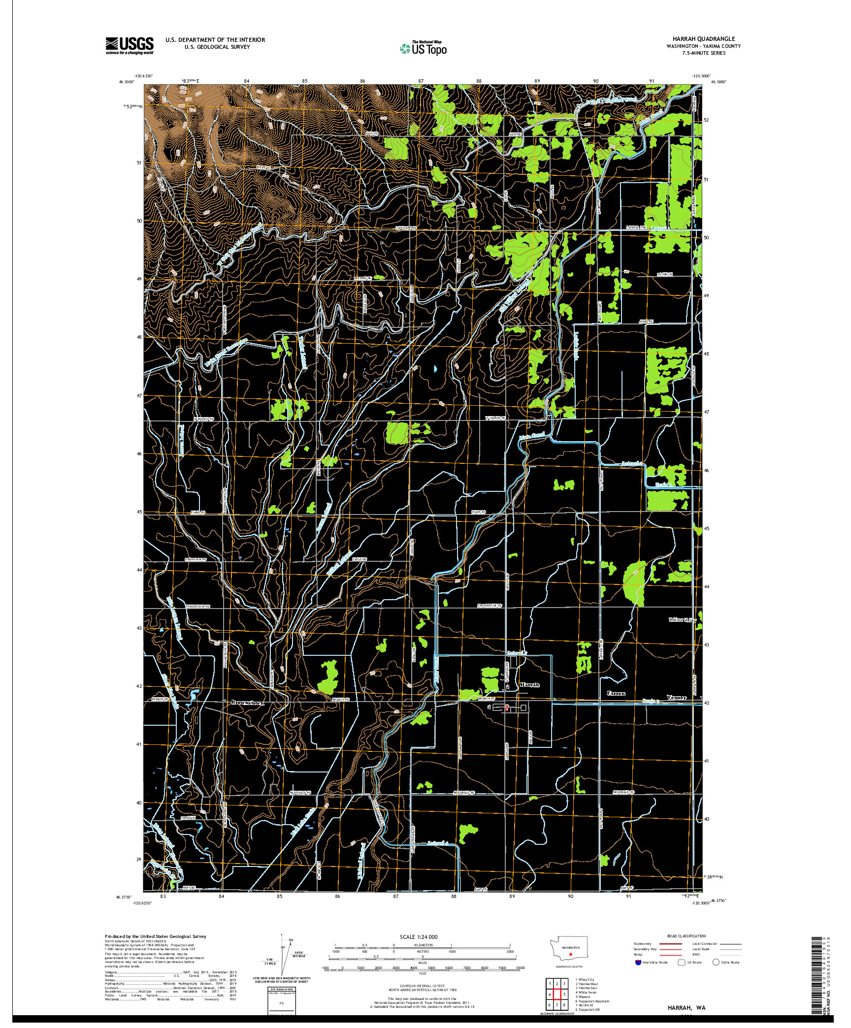 USGS US TOPO 7.5-MINUTE MAP FOR HARRAH, WA 2020